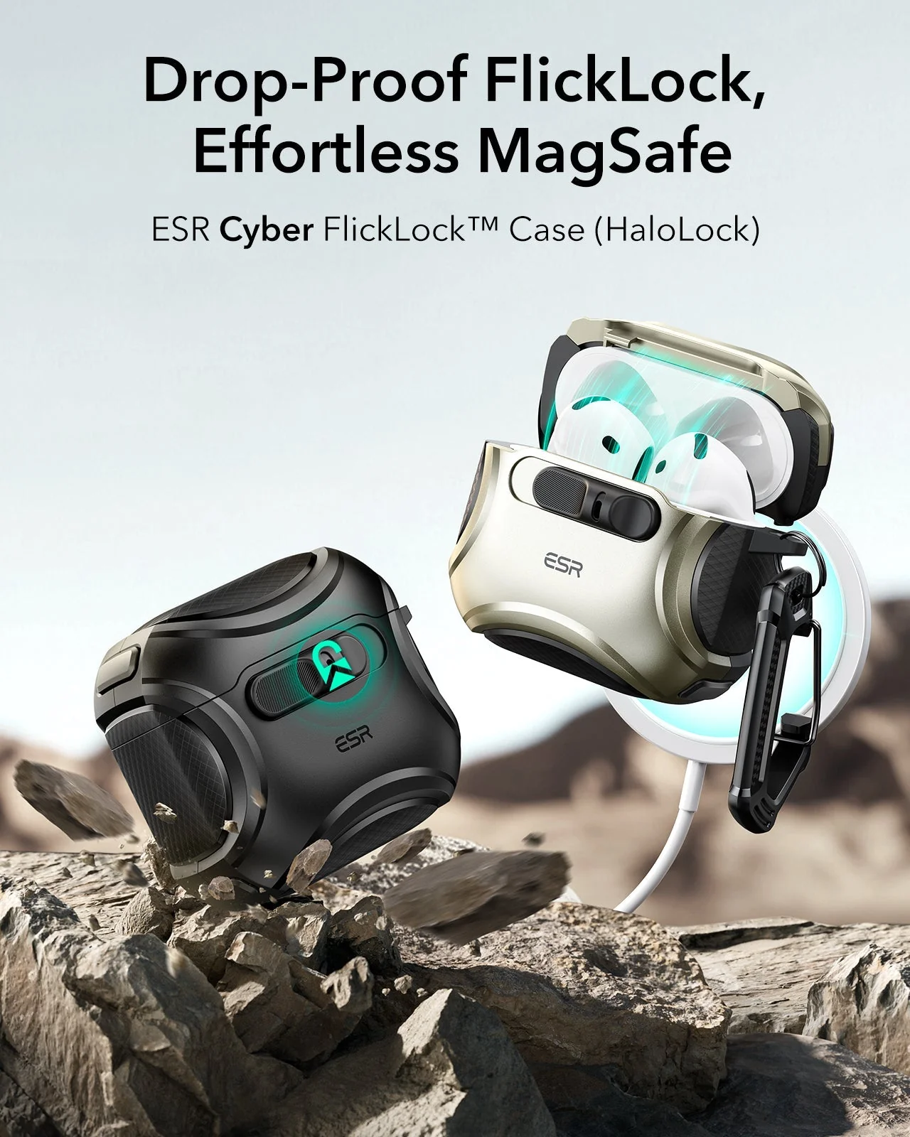 AirPods 4 Cyber FlickLock Case (HaloLock) - Desert Titanium - Image 3