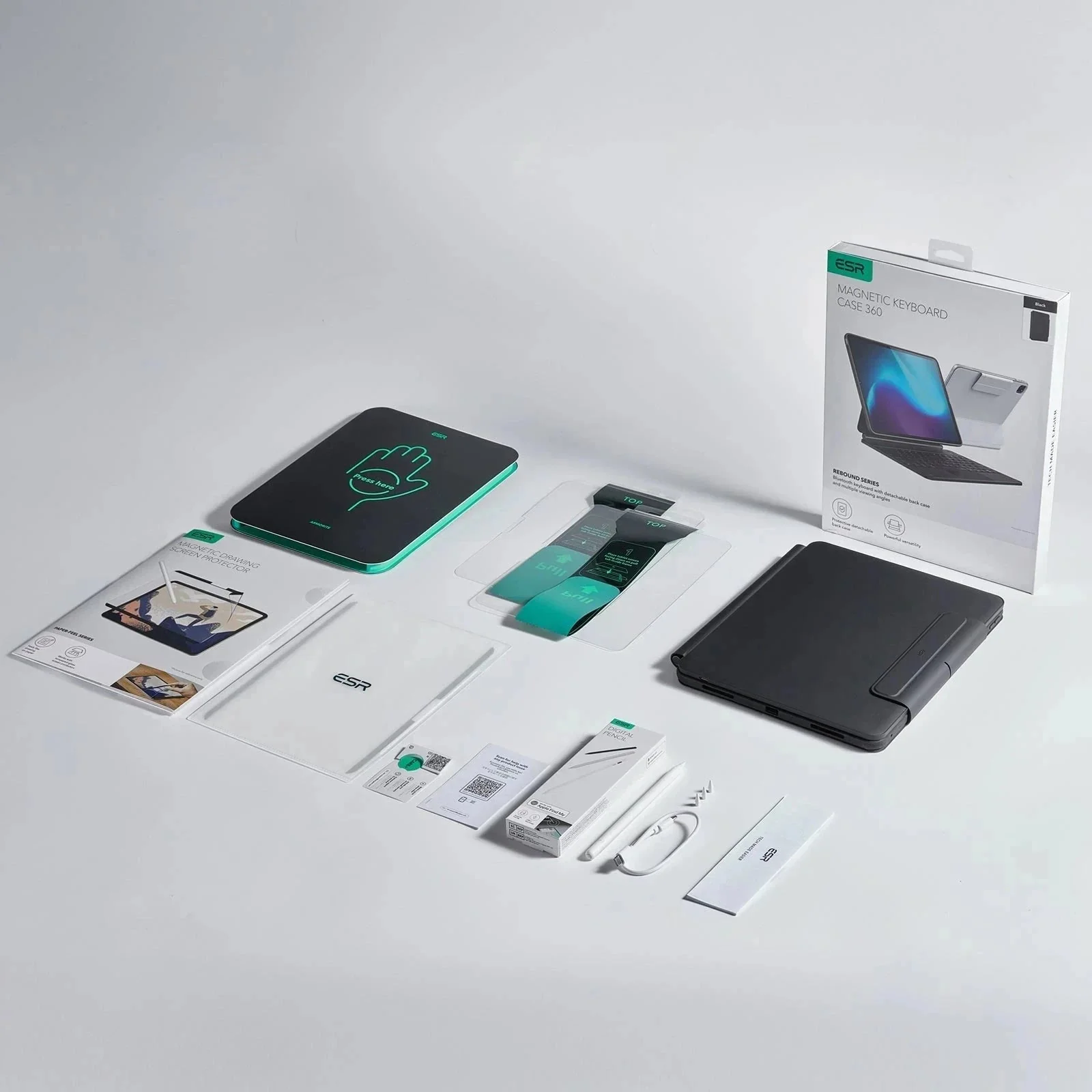 iPad Pro 13″ (2025) Set: Rebound 360 Magnet-Tastaturhülle, Digitaler Stift & Displayschutzfolien - DE Layout-Schwarz - Image 2
