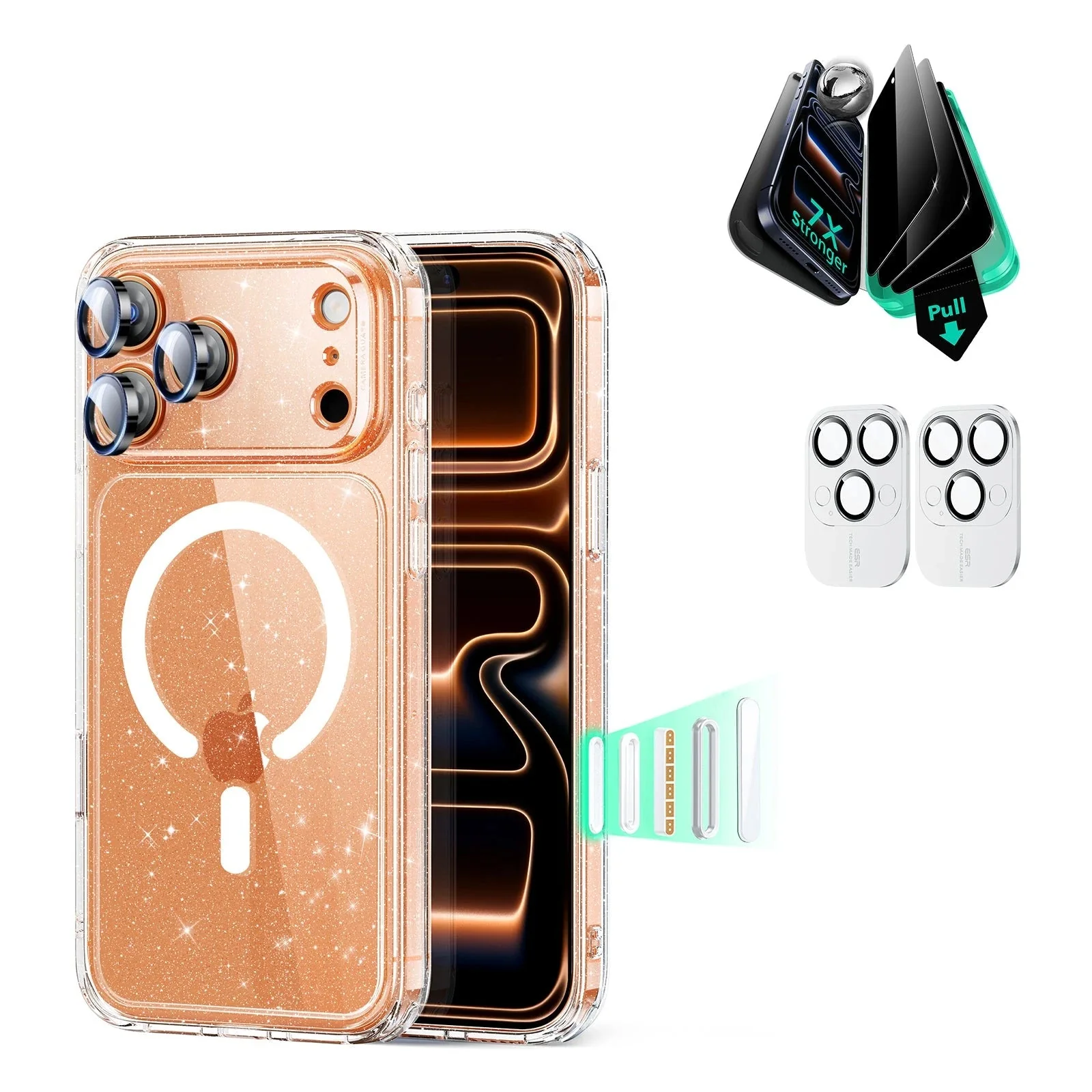 iPhone 17 Pro Bundle Classic Hybrid Magnetic Case (Camera Control) and Armorite Privacy Screen Protector - Clear Shimmer