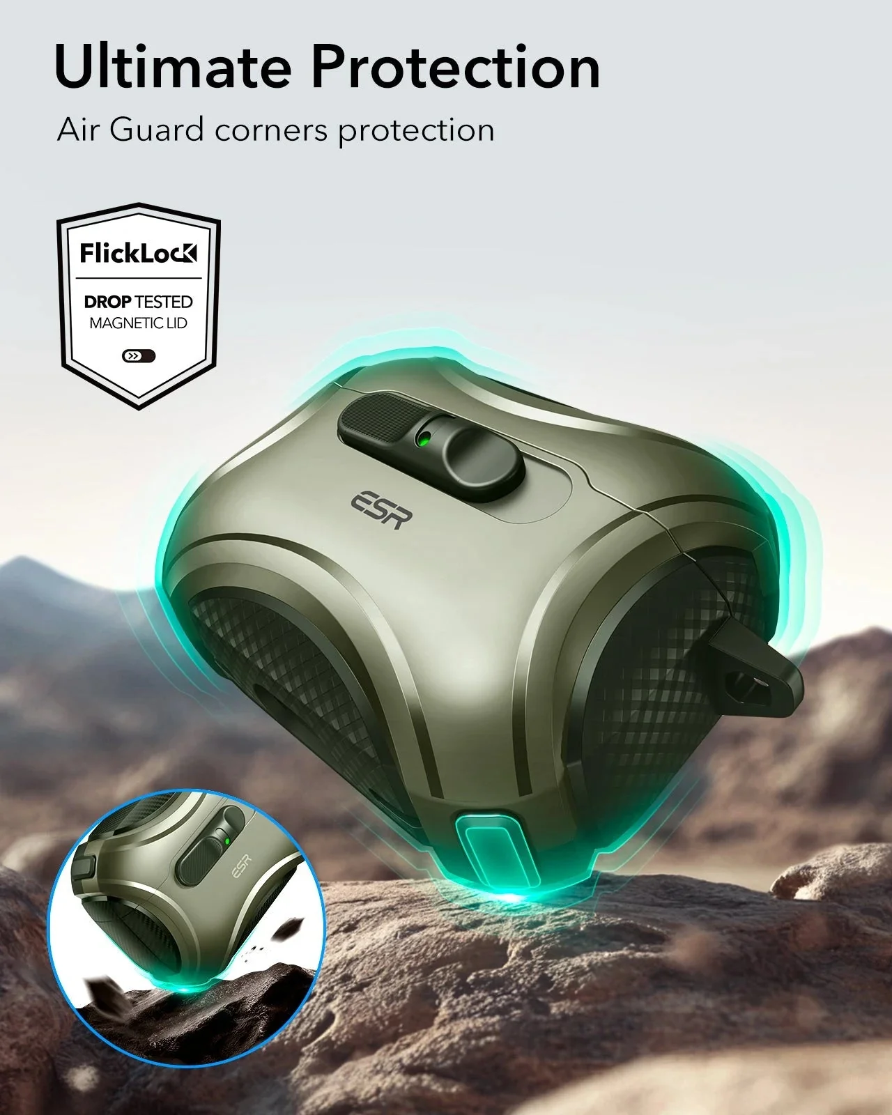 AirPods Pro 3 Cyber FlickLock Magnetic Case - Army Green - Image 7