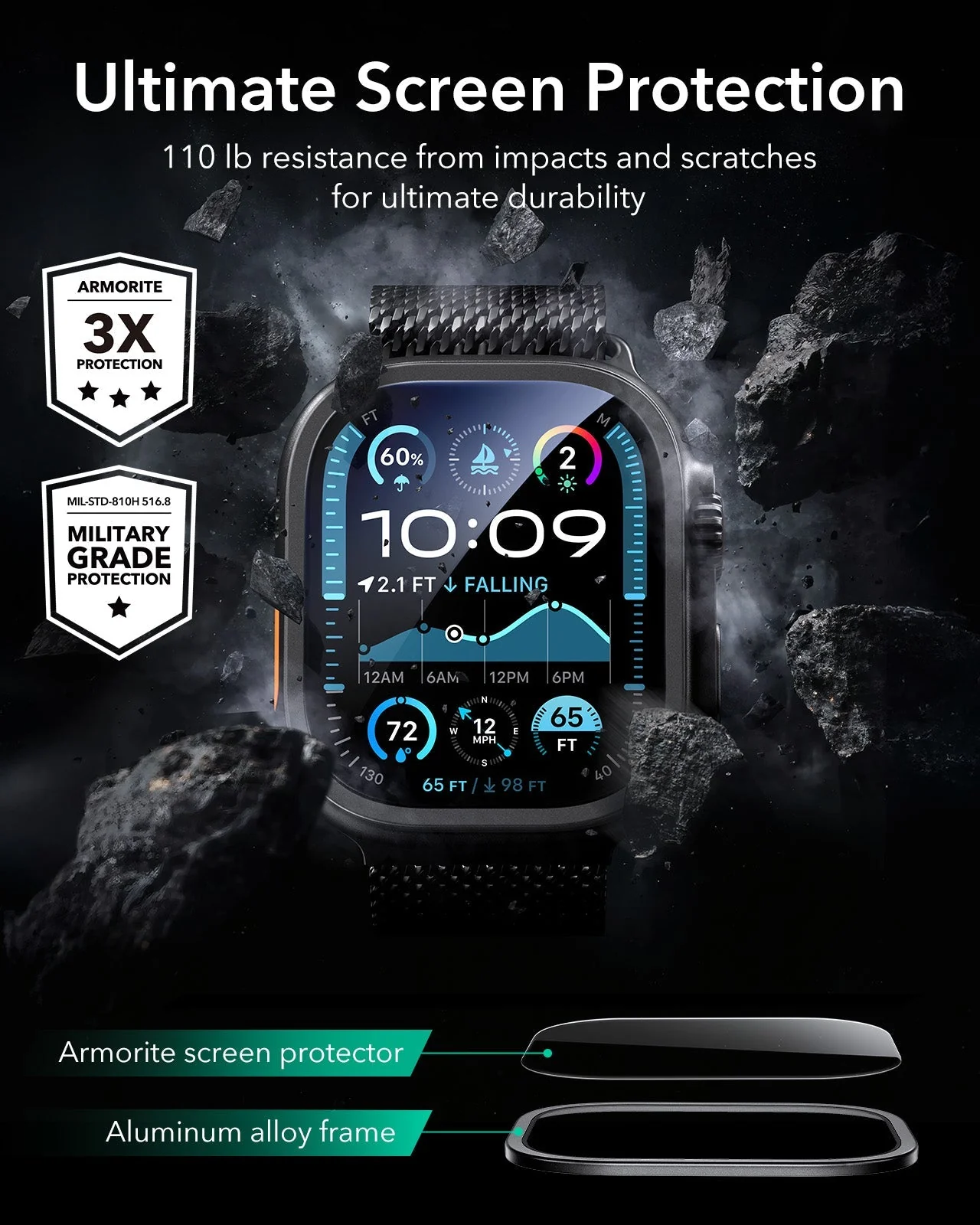 Apple Watch Ultra 3 Armorite Screen Protector - Black - Image 4