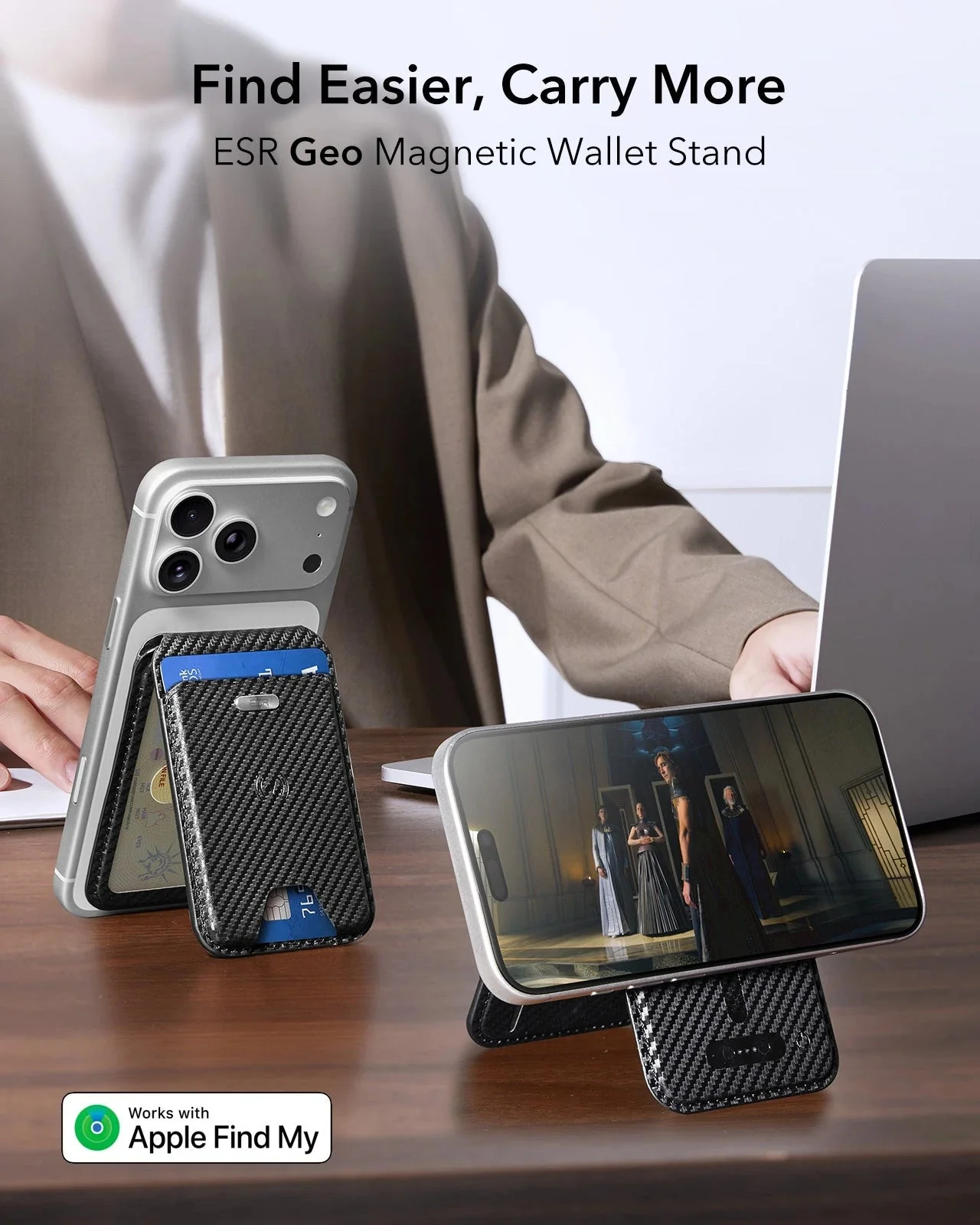 Geo Magnetic Wallet Stand -  Black Carbon Fiber - Image 2