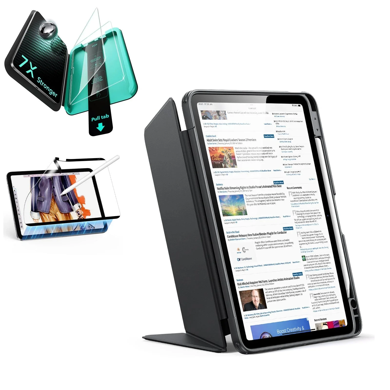 iPad Air 11" (M3) 2025 Bundle Flip Magnetic Case with Pencil Holder, Paper-Feel Magnetic & Armorite® Protection - Black