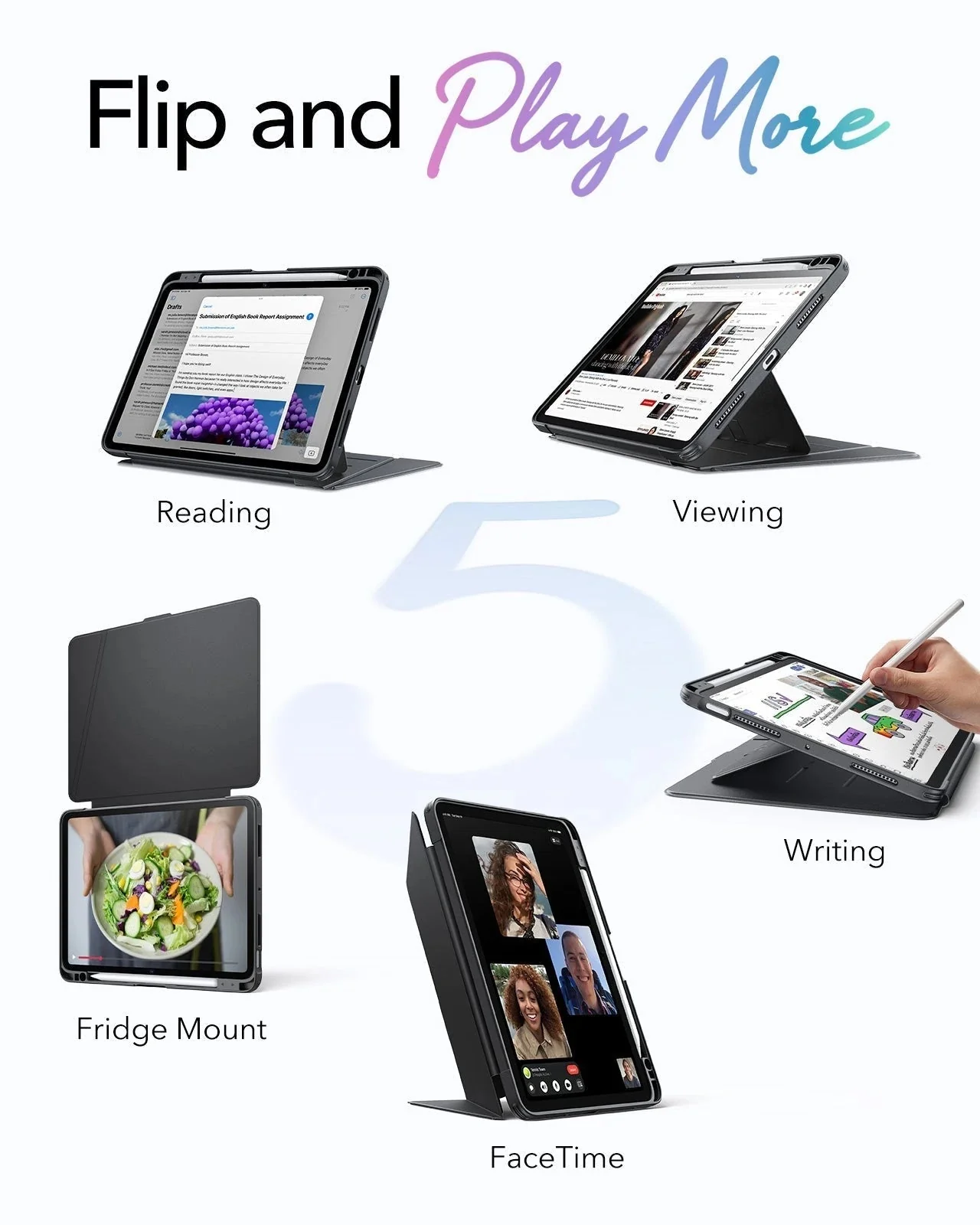 iPad Air 11" (M3) 2025 Bundle Flip Magnetic Case with Pencil Holder & Armorite® Paper-Feel Protection - Black - Image 3