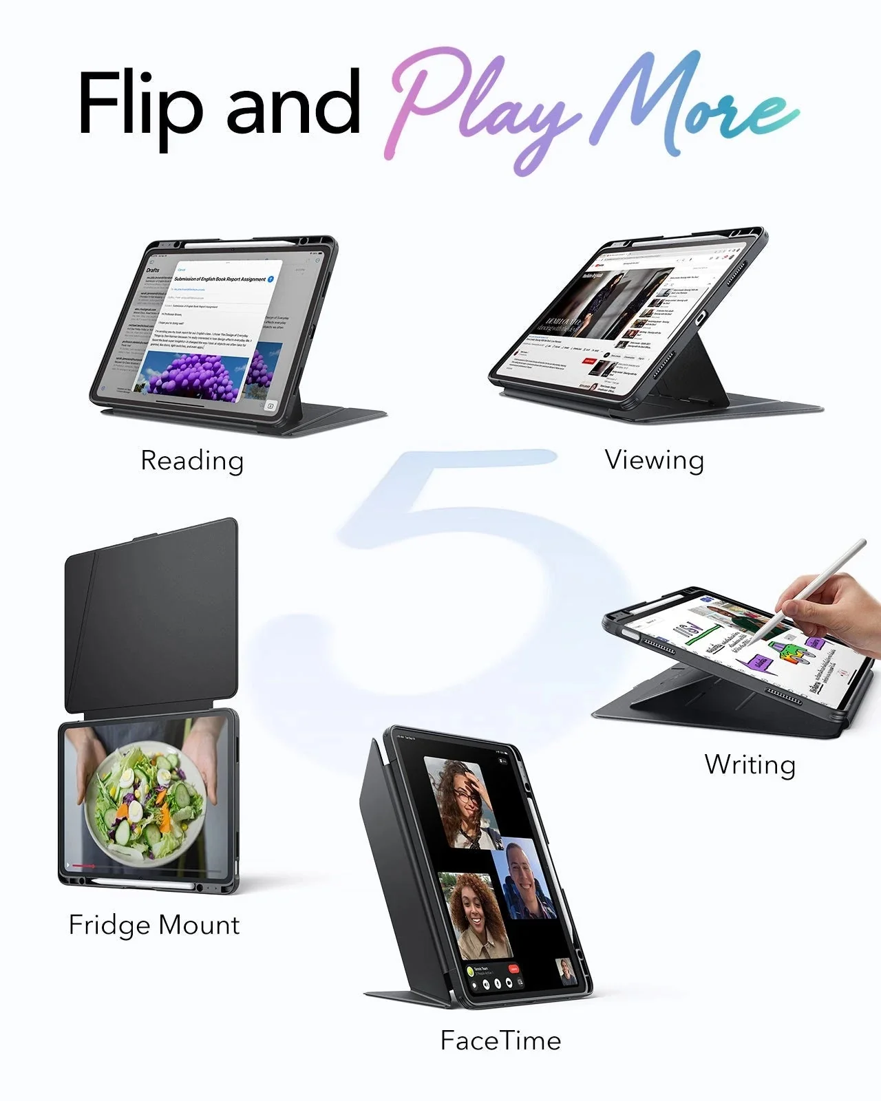 iPad Air 13" (M3) 2025 Bundle Flip Magnetic Case with Pencil Holder & Armorite® Paper-Feel Protection - Black - Image 3