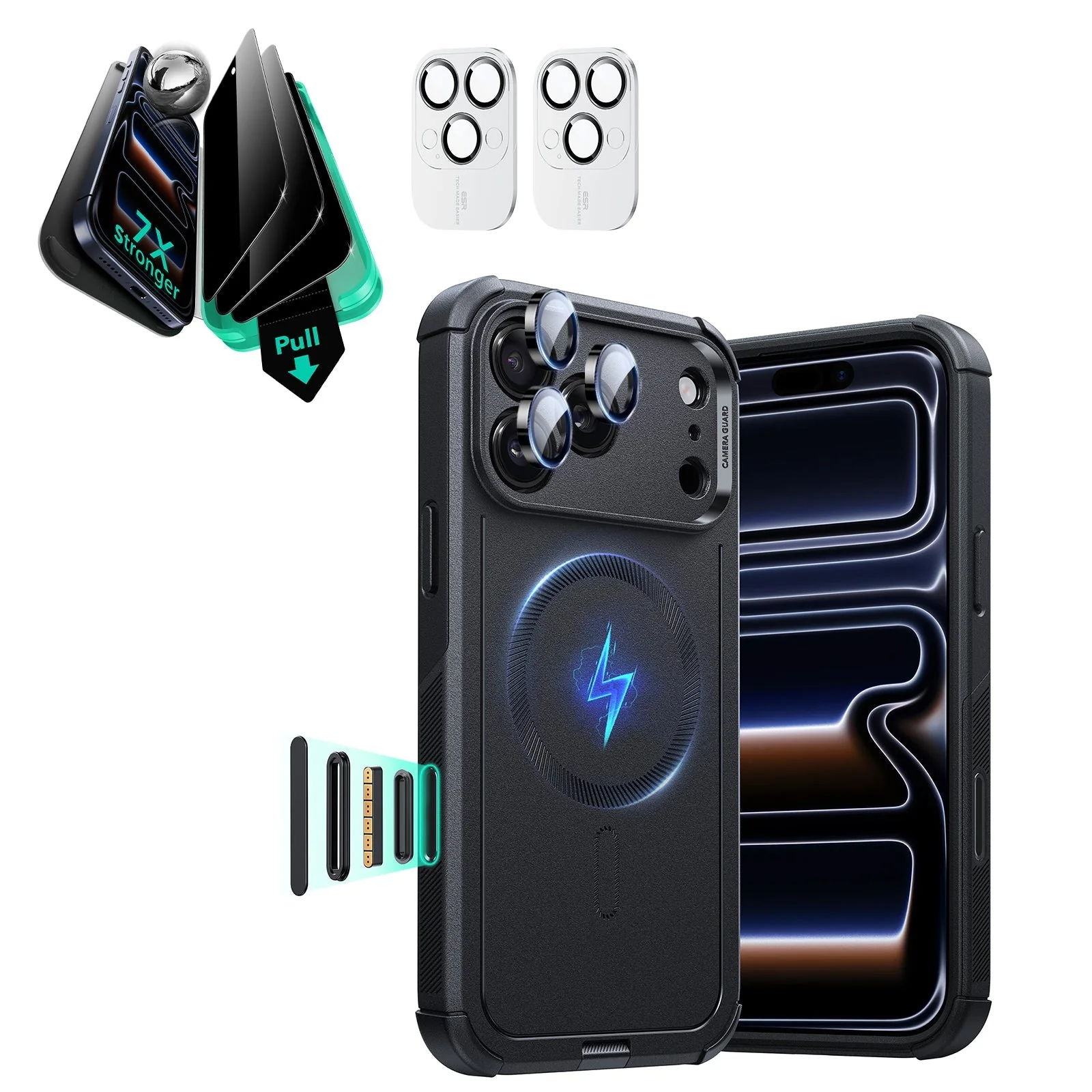 iPhone 17 Pro Max Bundle Cyber Tough Magnetic Case (Camera Control) and Armorite Privacy Screen Protector - Black