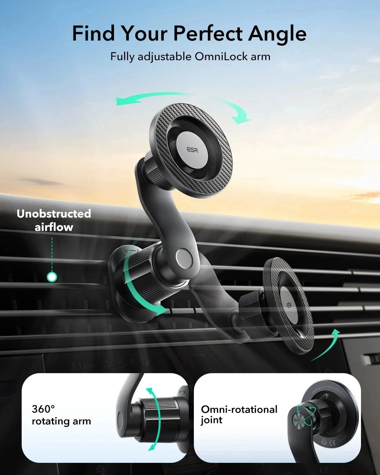 OmniLock Magnetic Car Mount (Air Vent) - Black - Image 8