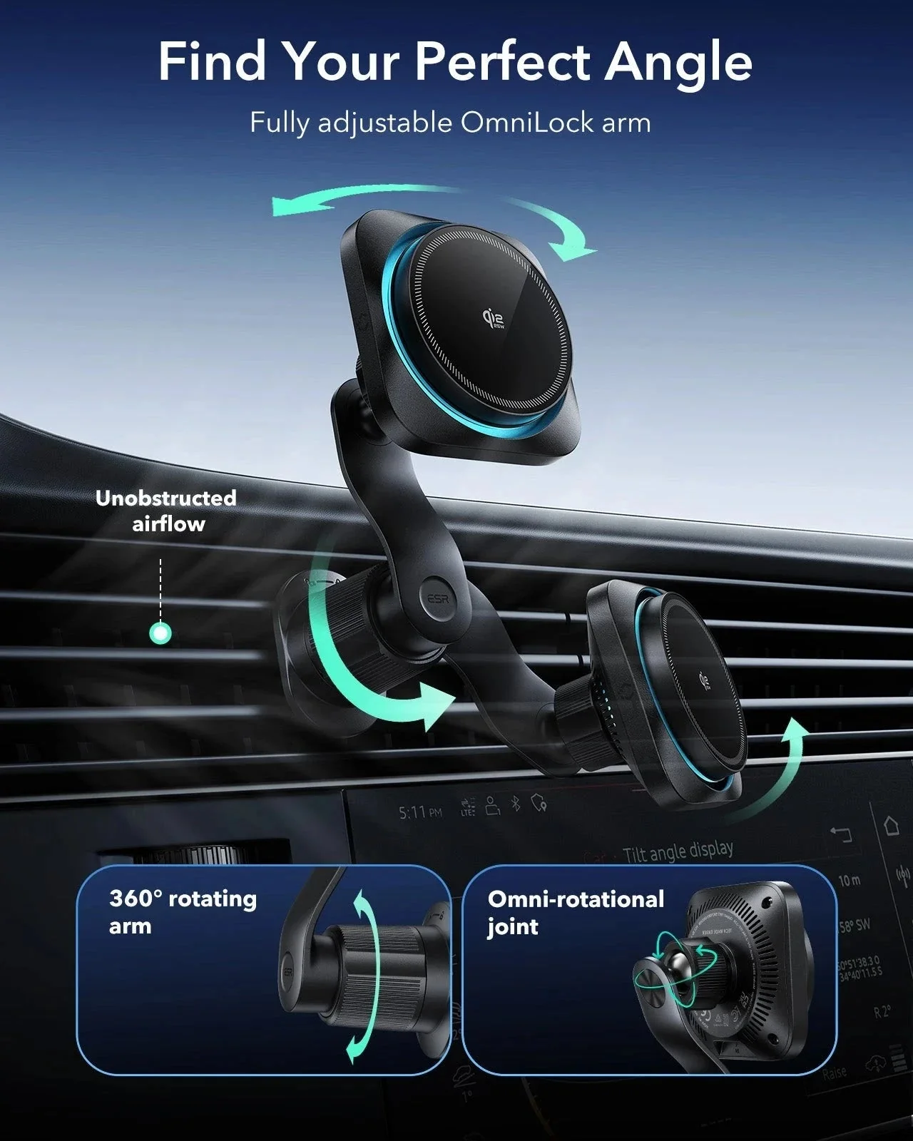 OmniLock Magnetic Car Charger (25W, CryoBoost, Air Vent) - Black - Image 6