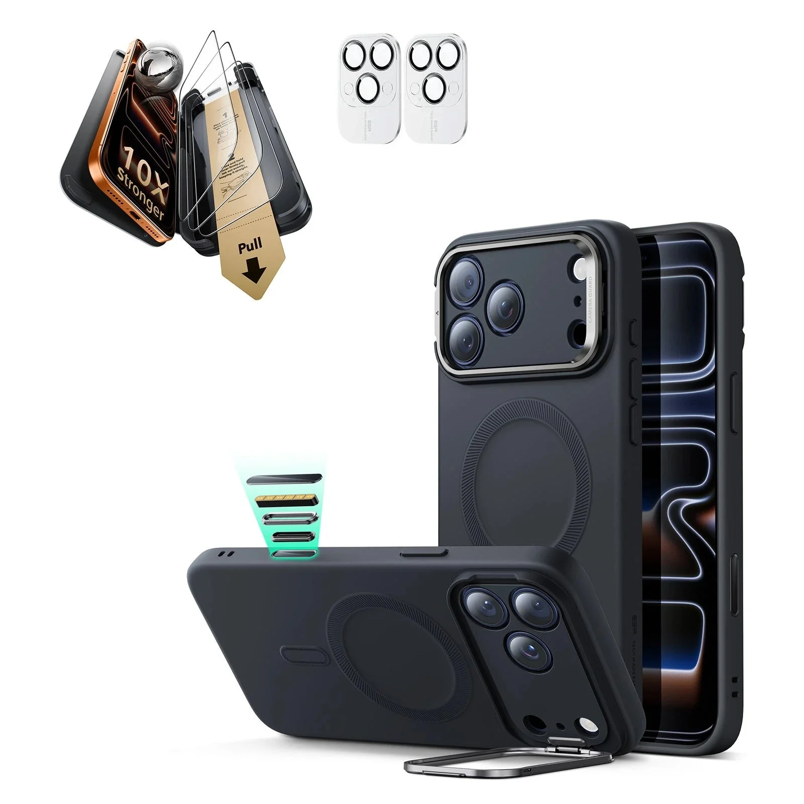 iPhone 17 Pro Bundle Cloud Soft Magnetic Case (Camera Control, Stash Stand) and Armorite Pro Screen Protector - Black