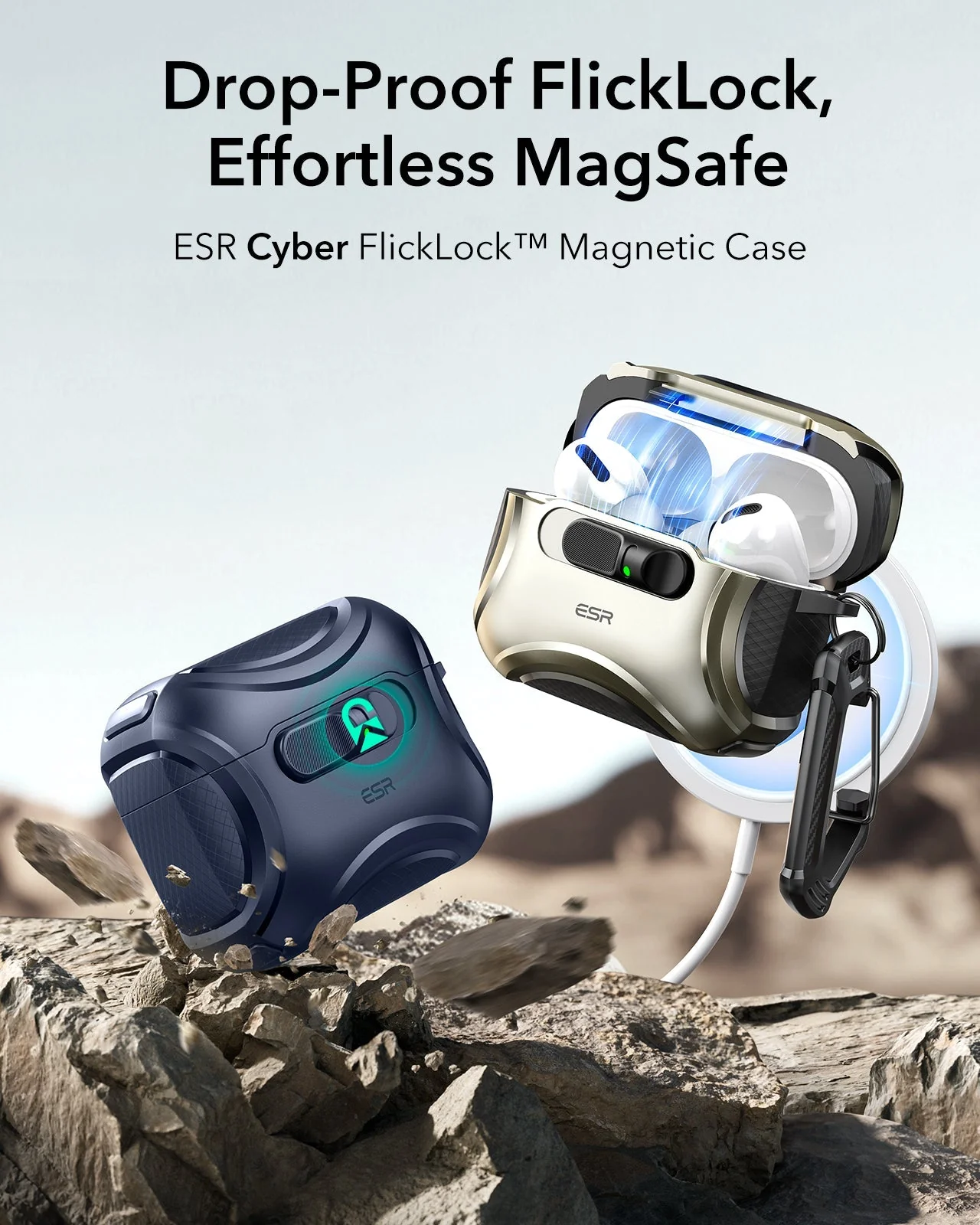 AirPods Pro 3 Cyber FlickLock Magnetic Case - Blue - Image 3