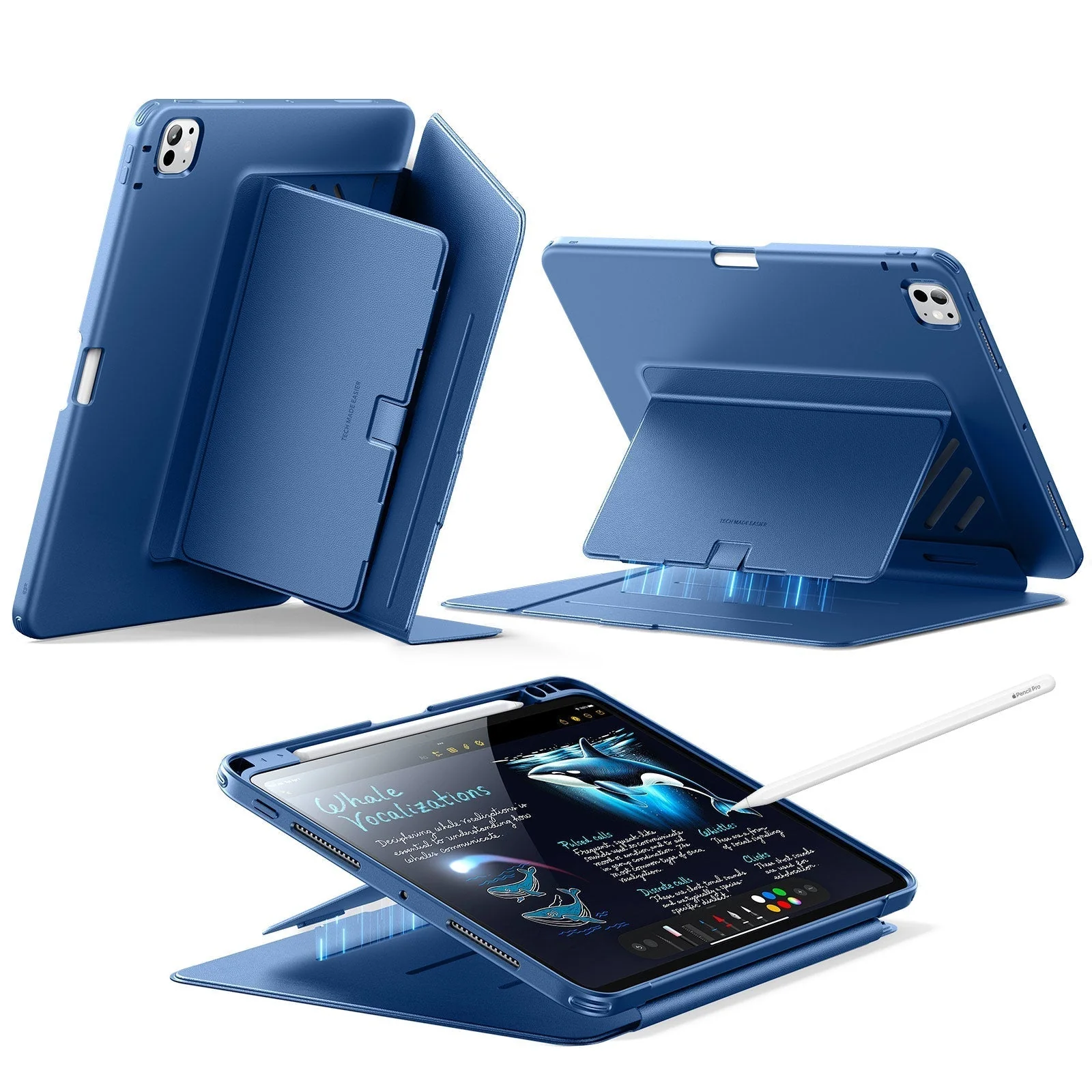 iPad Pro 11" (2024) Flip Magnetic Case with Pencil Holder - Navy Blue