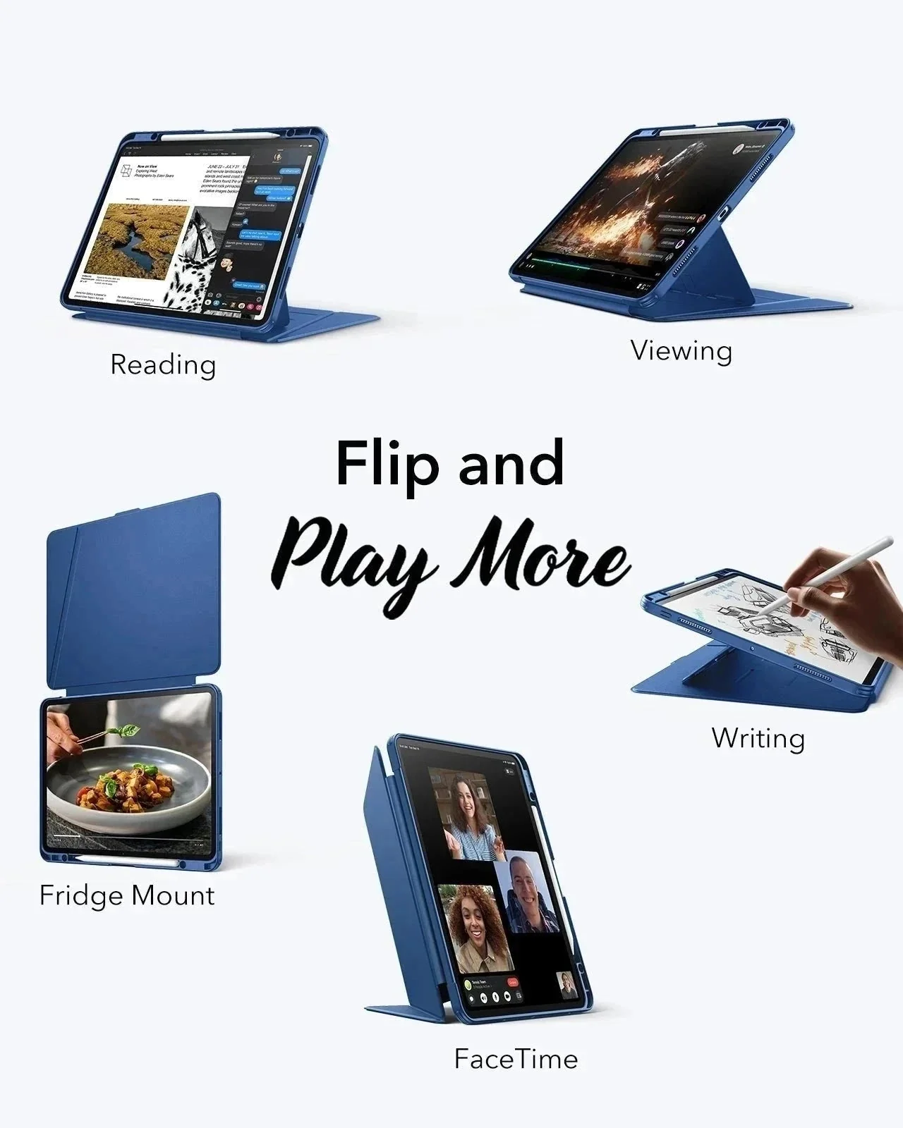 iPad Pro 13" (2024) Flip Magnetic Case with Pencil Holder - Navy Blue - Image 2