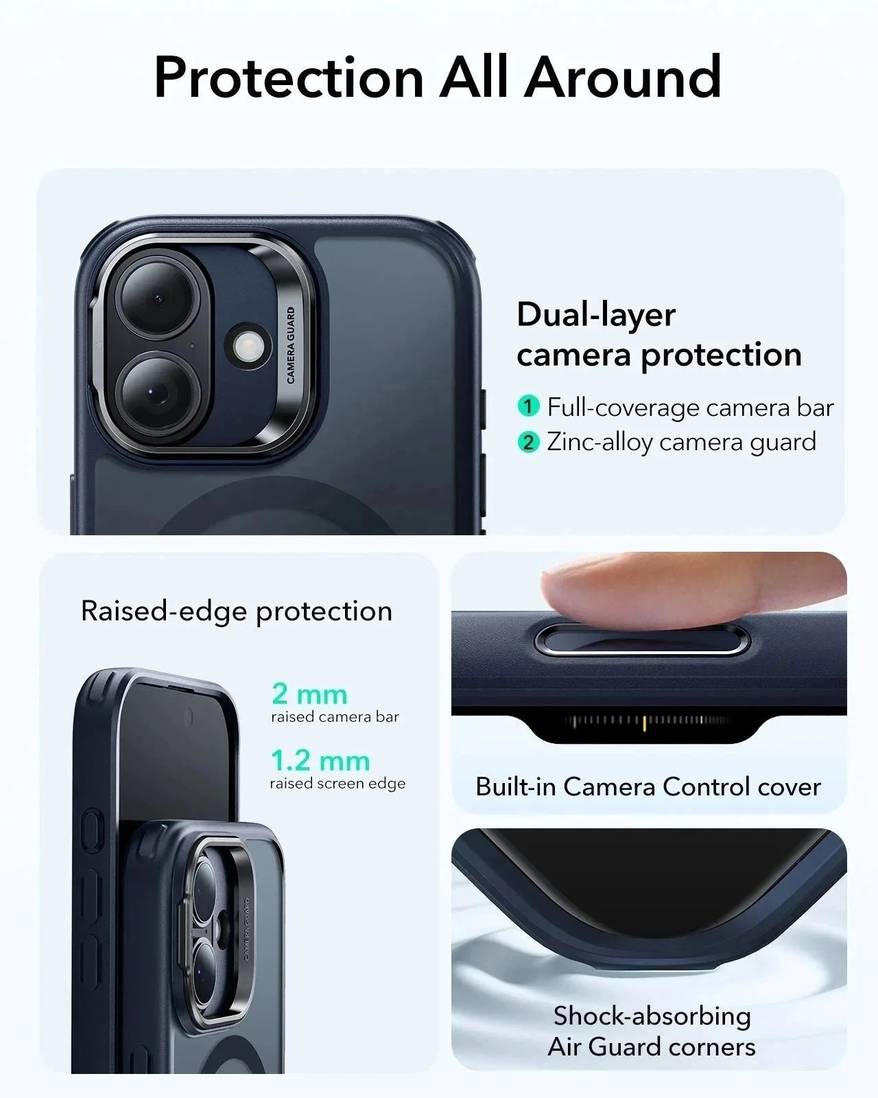 iPhone 17 Bundle Classic Hybrid Magnetic Case (Camera Control, Stash Stand) and Armorite Screen Protector - Frosted Blue - Image 3