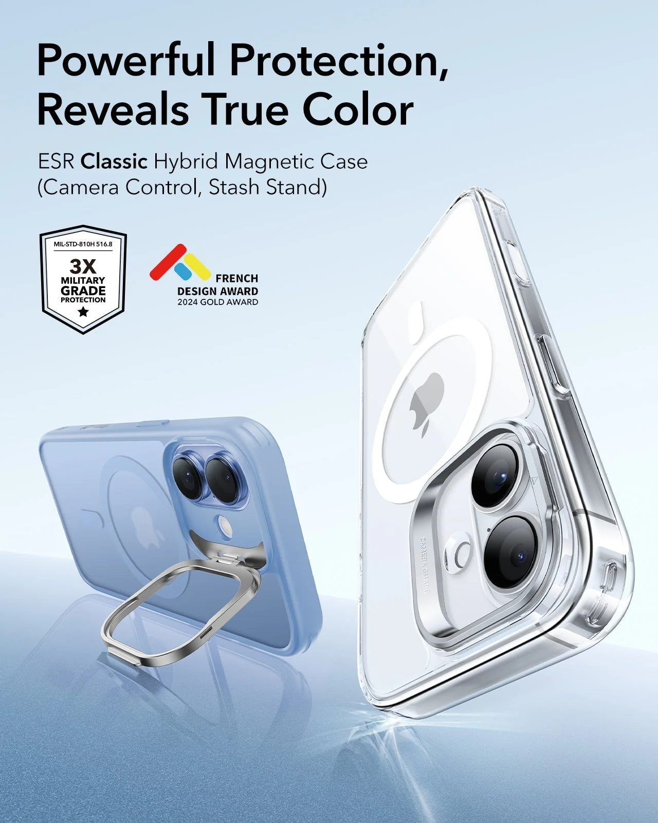 iPhone 17 Classic Hybrid Magnetic Case (Camera Control, Stash Stand) - Frosted Light Blue - Image 2