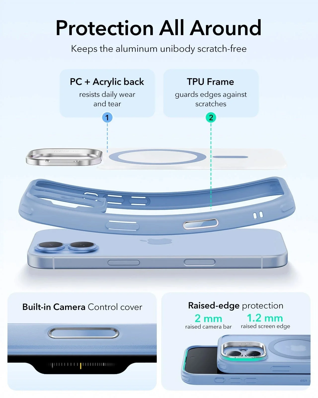 iPhone 17 Classic Hybrid Magnetic Case (Camera Control, Stash Stand) - Frosted Light Blue - Image 3