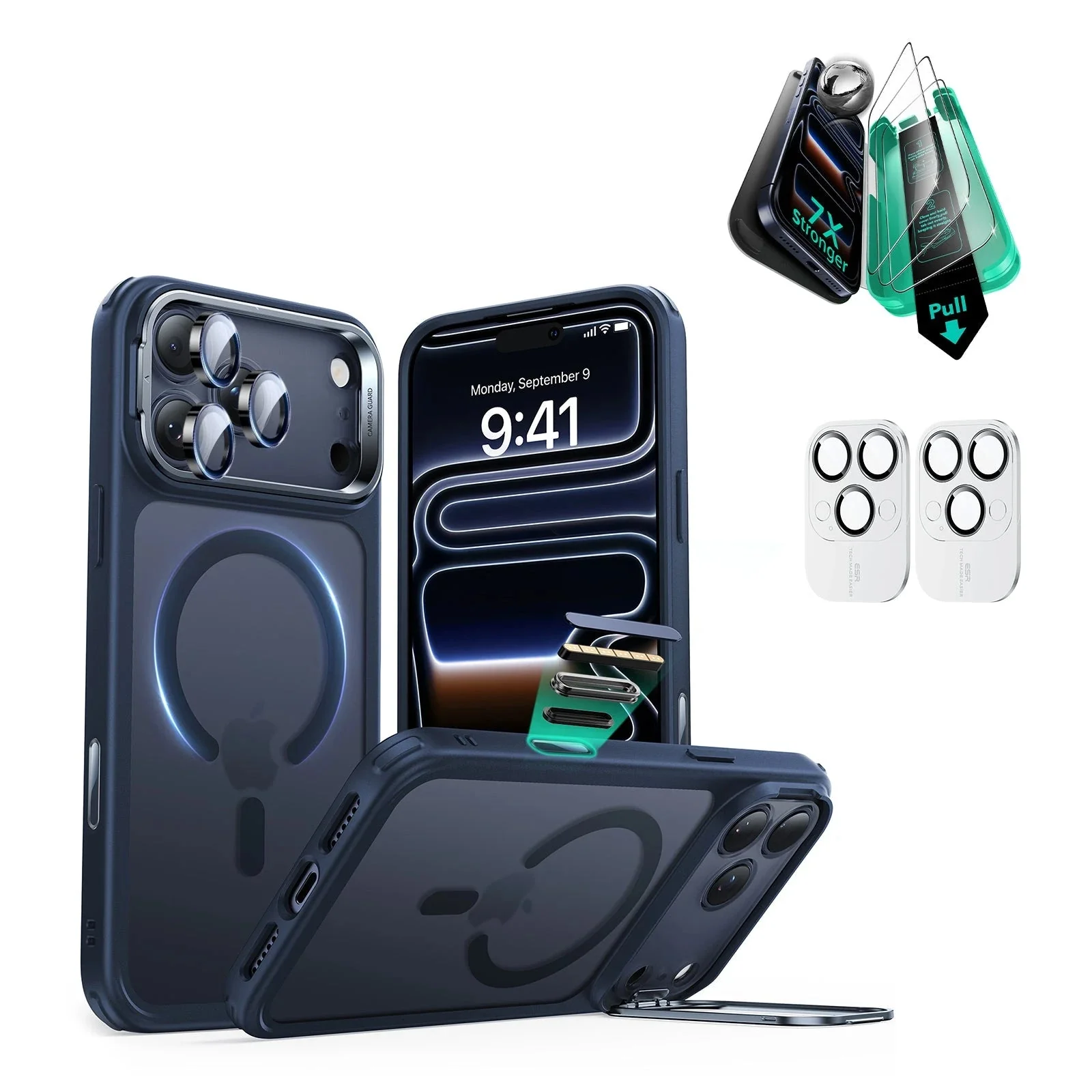 iPhone 17 Pro Bundle Classic Hybrid Magnetic Case (Camera Control, Stash Stand) and Armorite Screen Protector - Frosted Blue