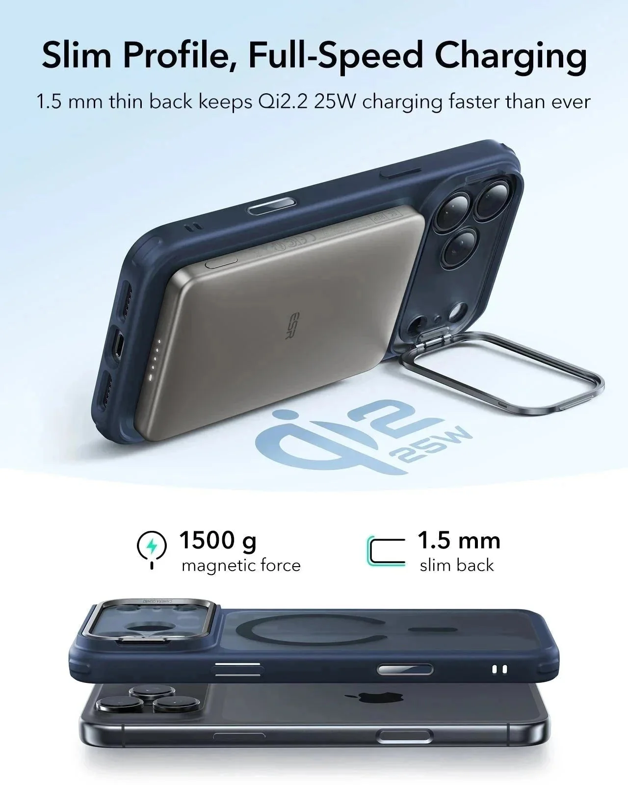 iPhone 17 Pro Bundle Classic Hybrid Magnetic Case (Camera Control, Stash Stand) and Armorite Screen Protector - Frosted Blue - Image 6