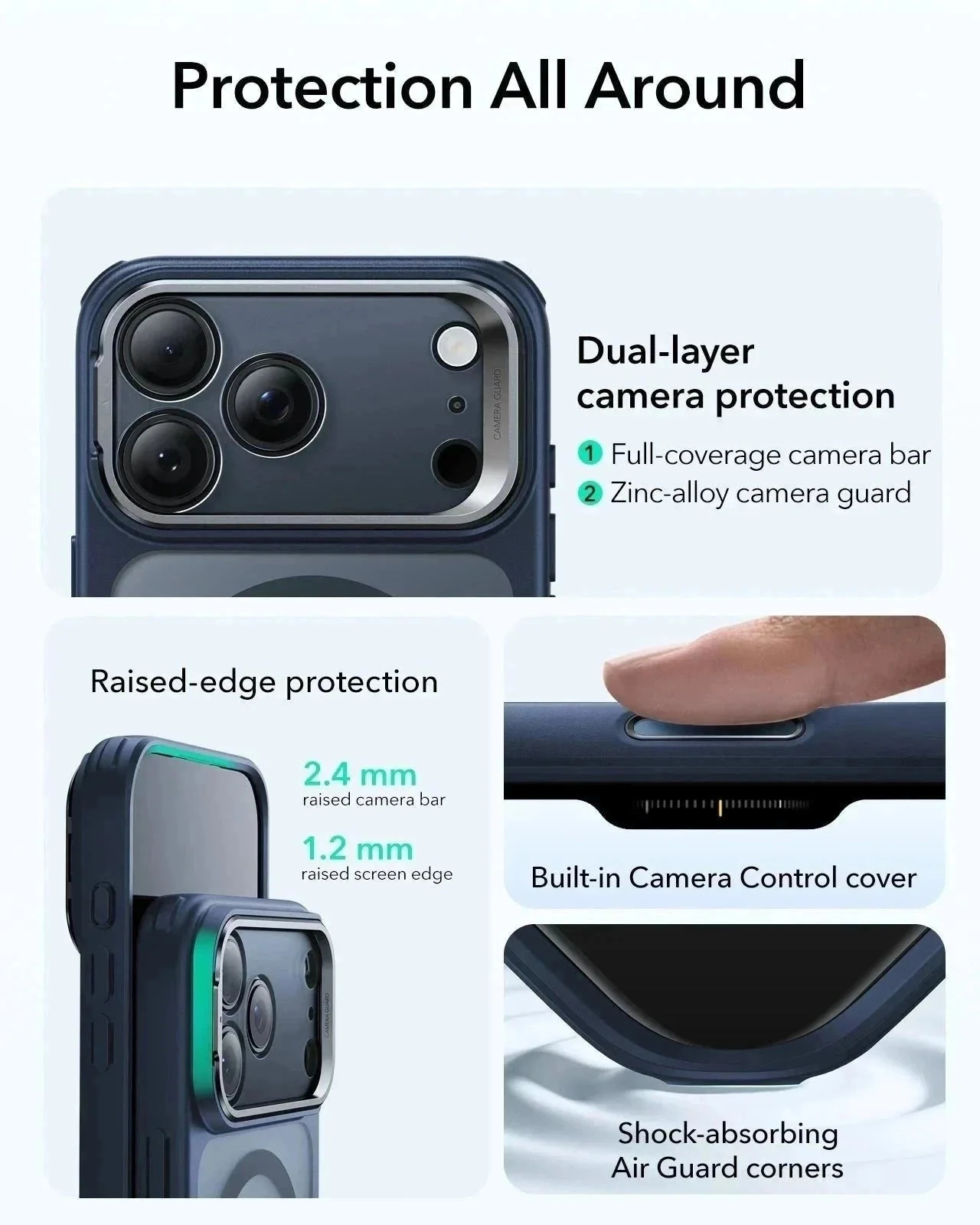 iPhone 17 Pro Max Classic Hybrid Magnetic Case (Camera Control, Stash Stand) - Frosted Blue - Image 4
