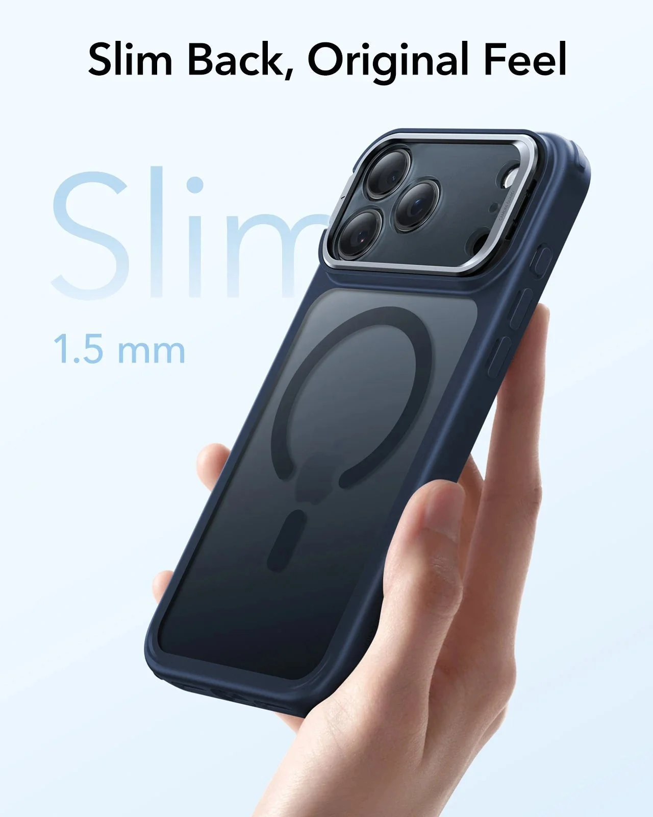 iPhone 17 Pro Max Classic Hybrid Magnetic Case (Camera Control, Stash Stand) - Frosted Blue - Image 7