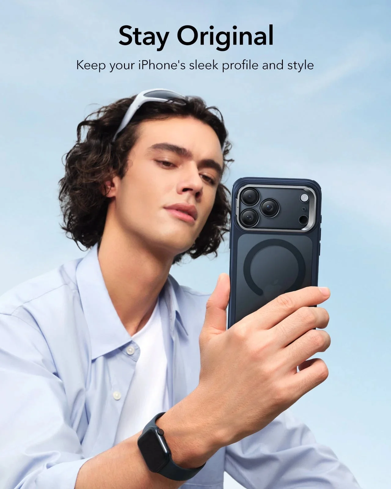 iPhone 17 Pro Max Classic Hybrid Magnetic Case (Camera Control, Stash Stand) - Frosted Blue - Image 8