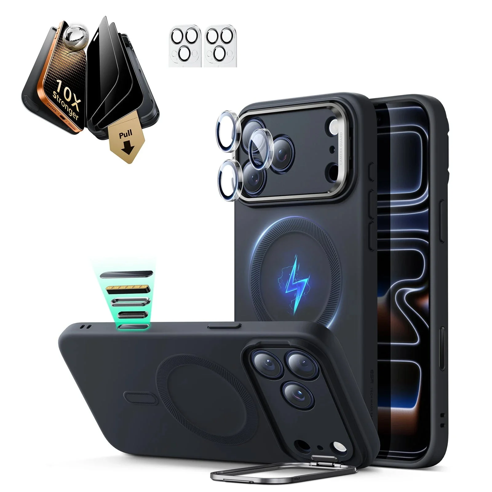 iPhone 17 Pro Bundle Cloud Soft Magnetic Case (Stash Stand) and Armorite Pro Privacy Screen Protector - Black