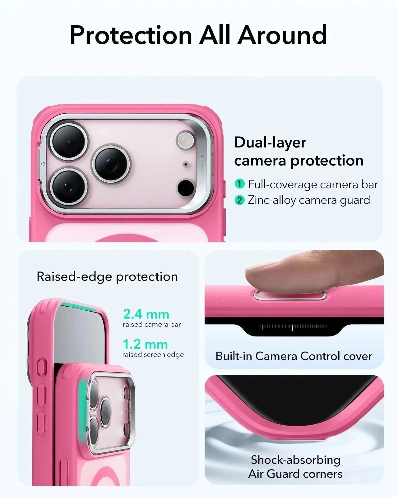 iPhone 17 Pro Bundle Classic Hybrid Magnetic Case (Camera Control, Stash Stand) and Armorite Privacy Screen Protector - Frosted Pink - Image 4