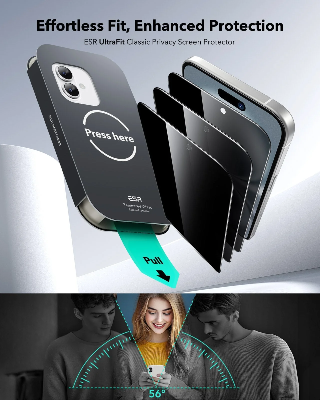 iPhone 16/15 UltraFit Classic Privacy Screen Protector - 3 Pack - Image 2