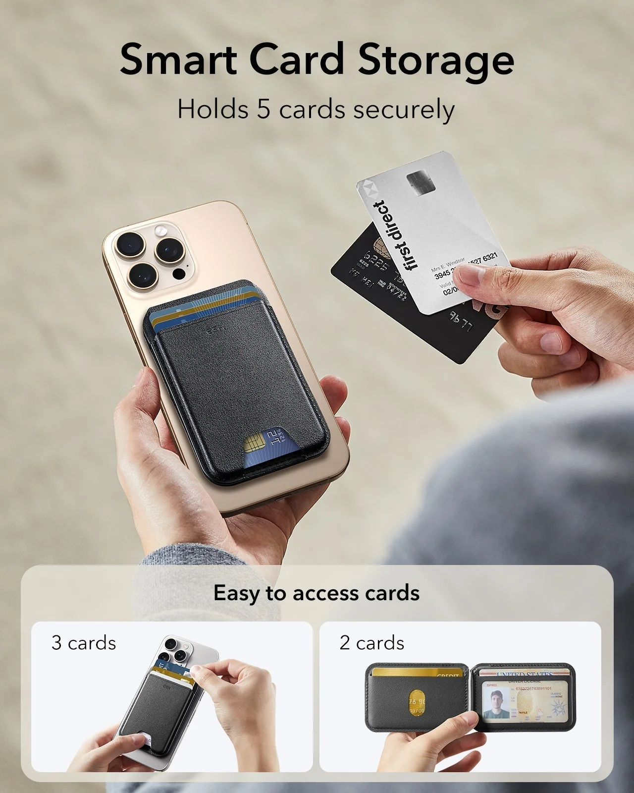 Classic Magnetic Wallet Stand for 5 cards - Black Carbon Fiber - Image 5