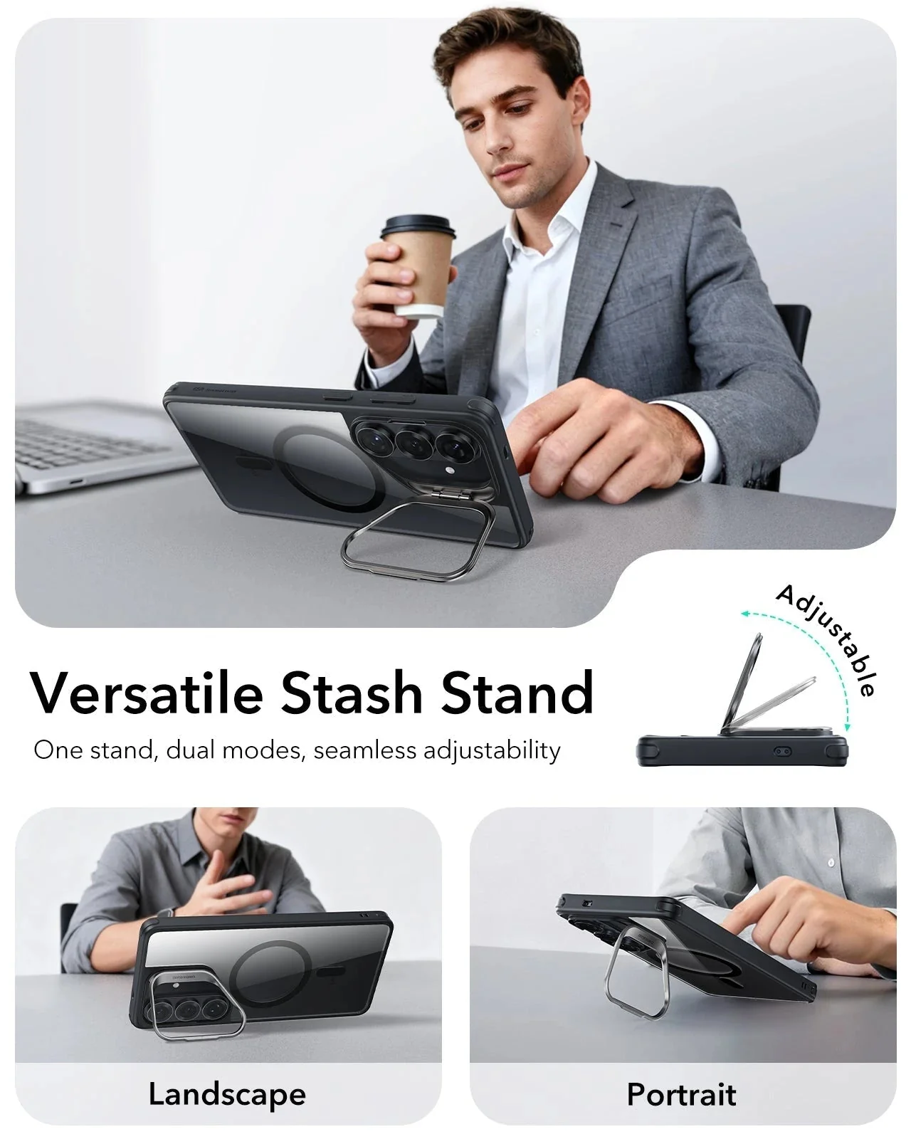 Galaxy S26 Classic Hybrid Magnetic Case (Stash Stand) - Clear Black - Image 5