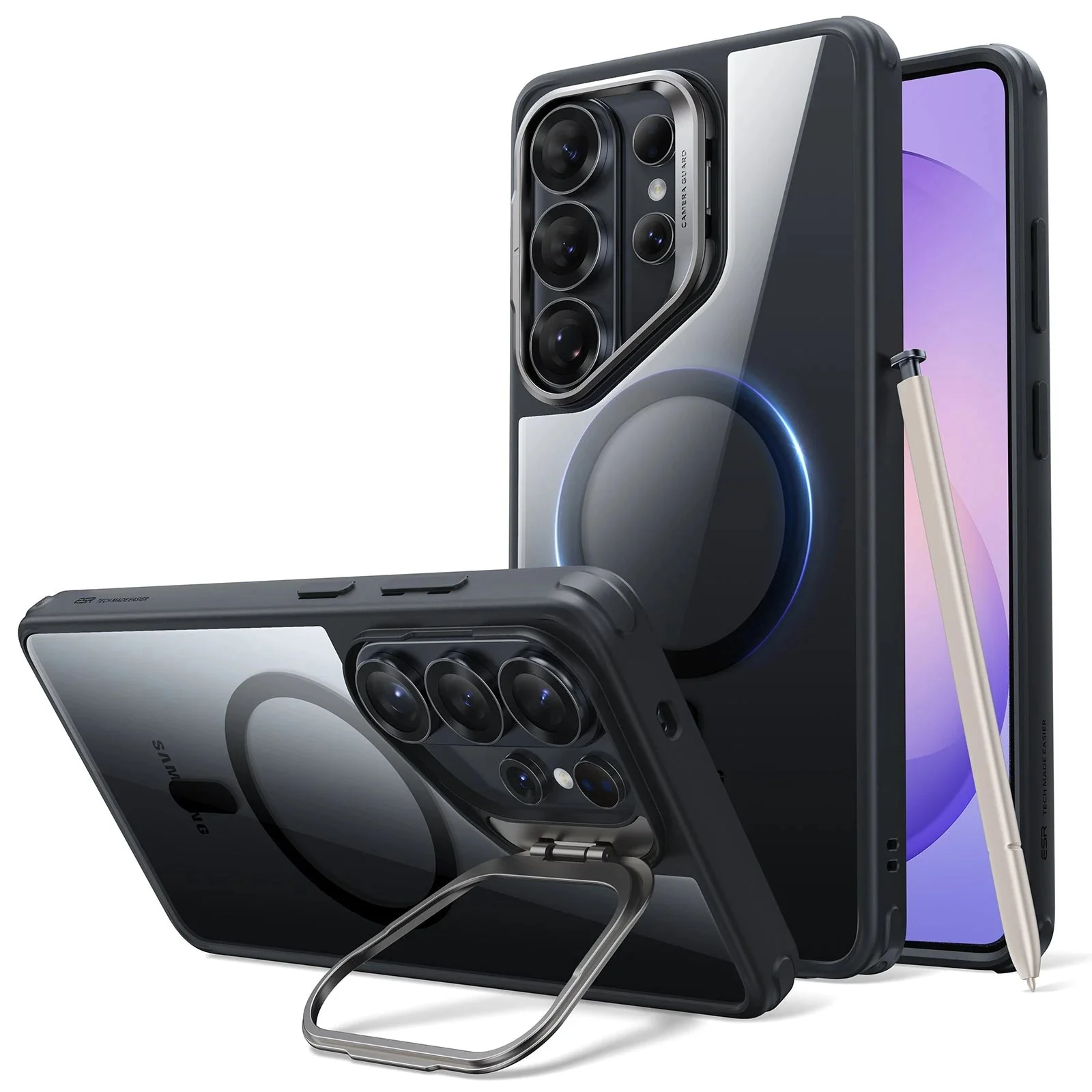 Galaxy S26 Ultra Classic Hybrid Magnetic Case (Stash Stand) - Clear Black