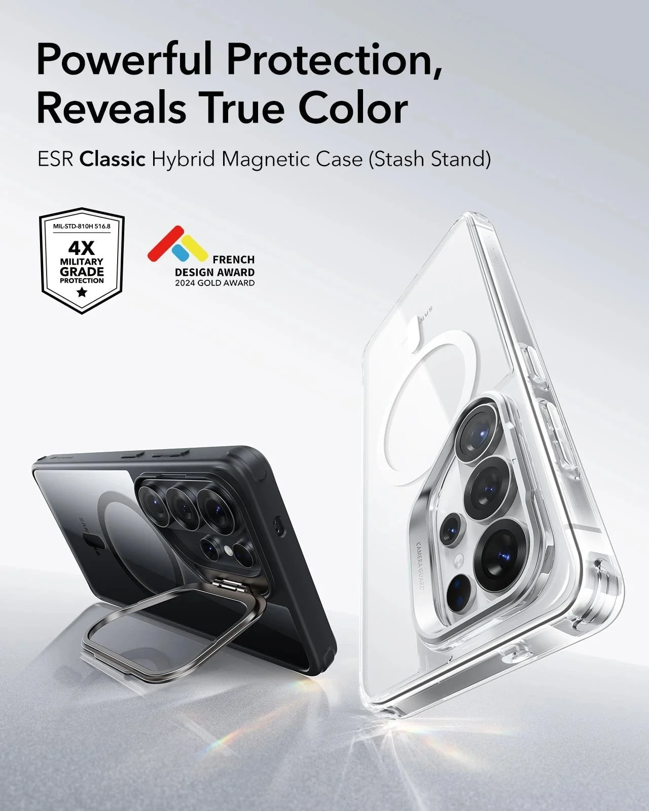 Galaxy S26 Ultra Classic Hybrid Magnetic Case (Stash Stand) - Clear Black - Image 2