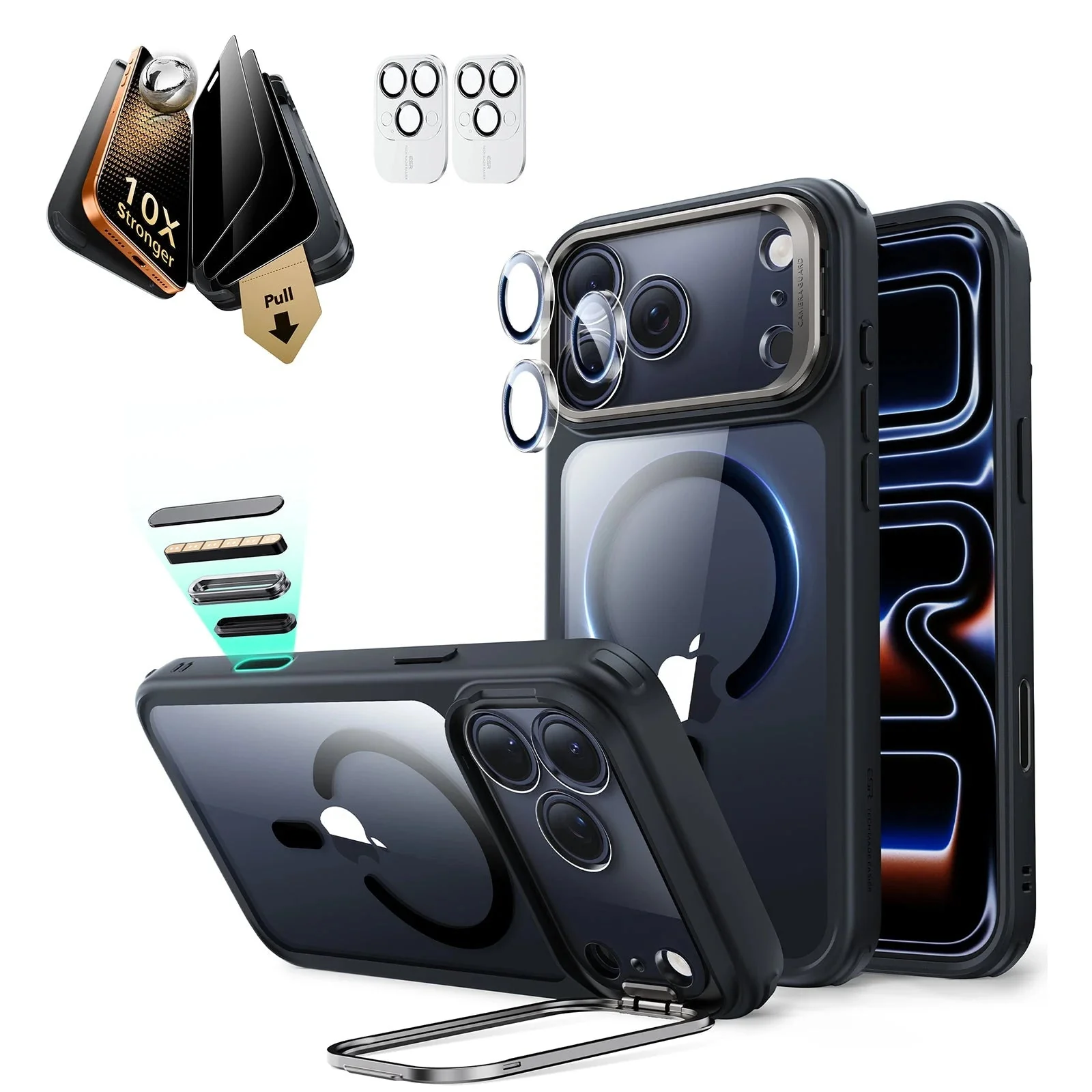 iPhone 17 Pro Max Bundle Classic Hybrid Magnetic Case (Stash Stand) and Armorite Pro Privacy Screen Protector - Clear Black