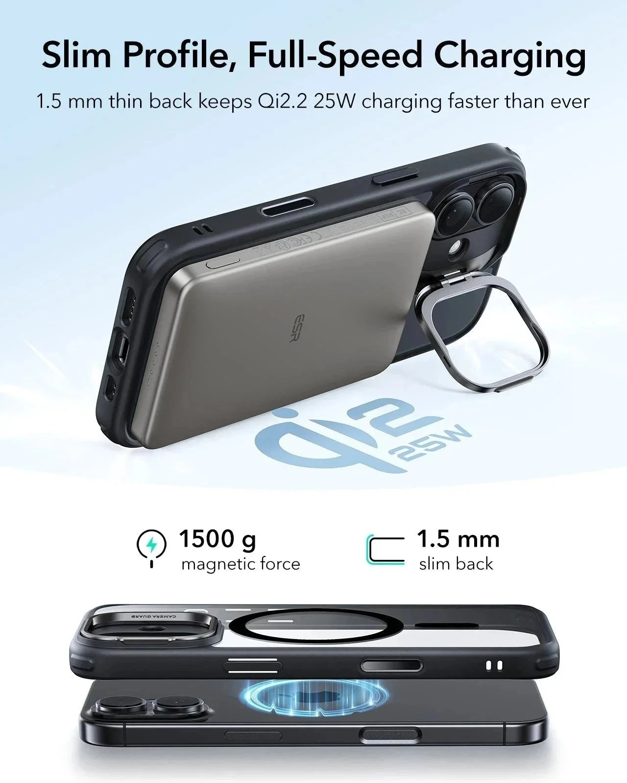 iPhone 17 Bundle Classic Hybrid Magnetic Case (Camera Control, Stash Stand) and Armorite Privacy Screen Protector - Clear Black - Image 6