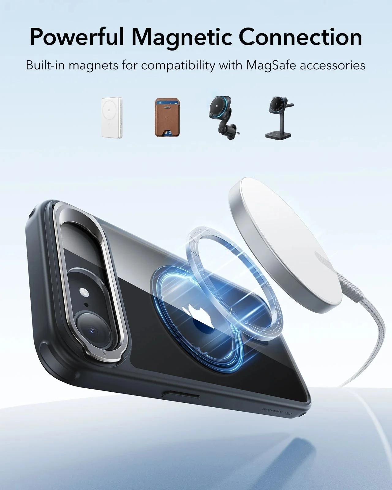 iPhone 17e Classic Hybrid Magnetic Case (Stash Stand) - Clear Black - Image 6