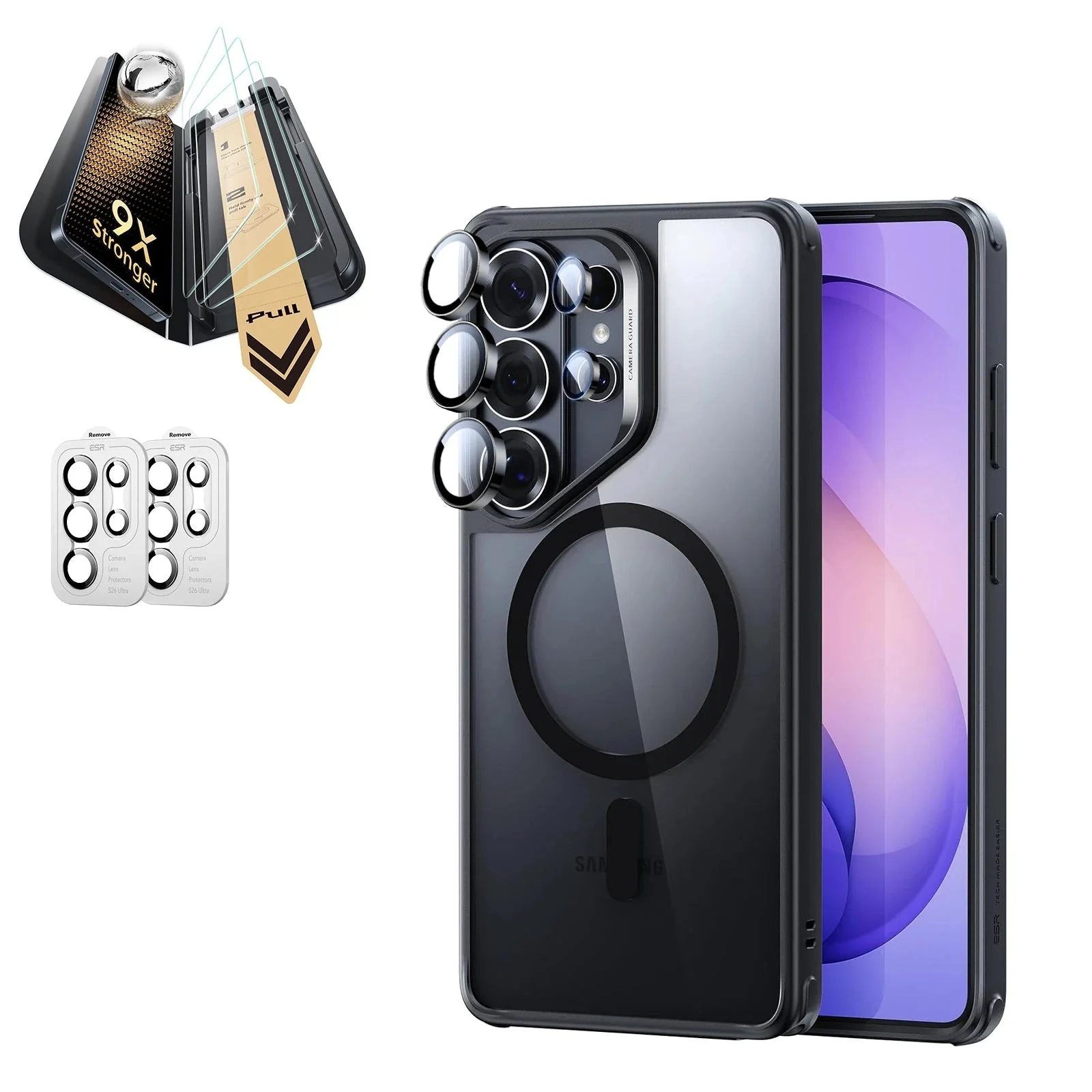 Galaxy S26 Ultra Bundle Classic Hybrid Magnetic Case and Armorite® Pro Screen Protector - Clear Black