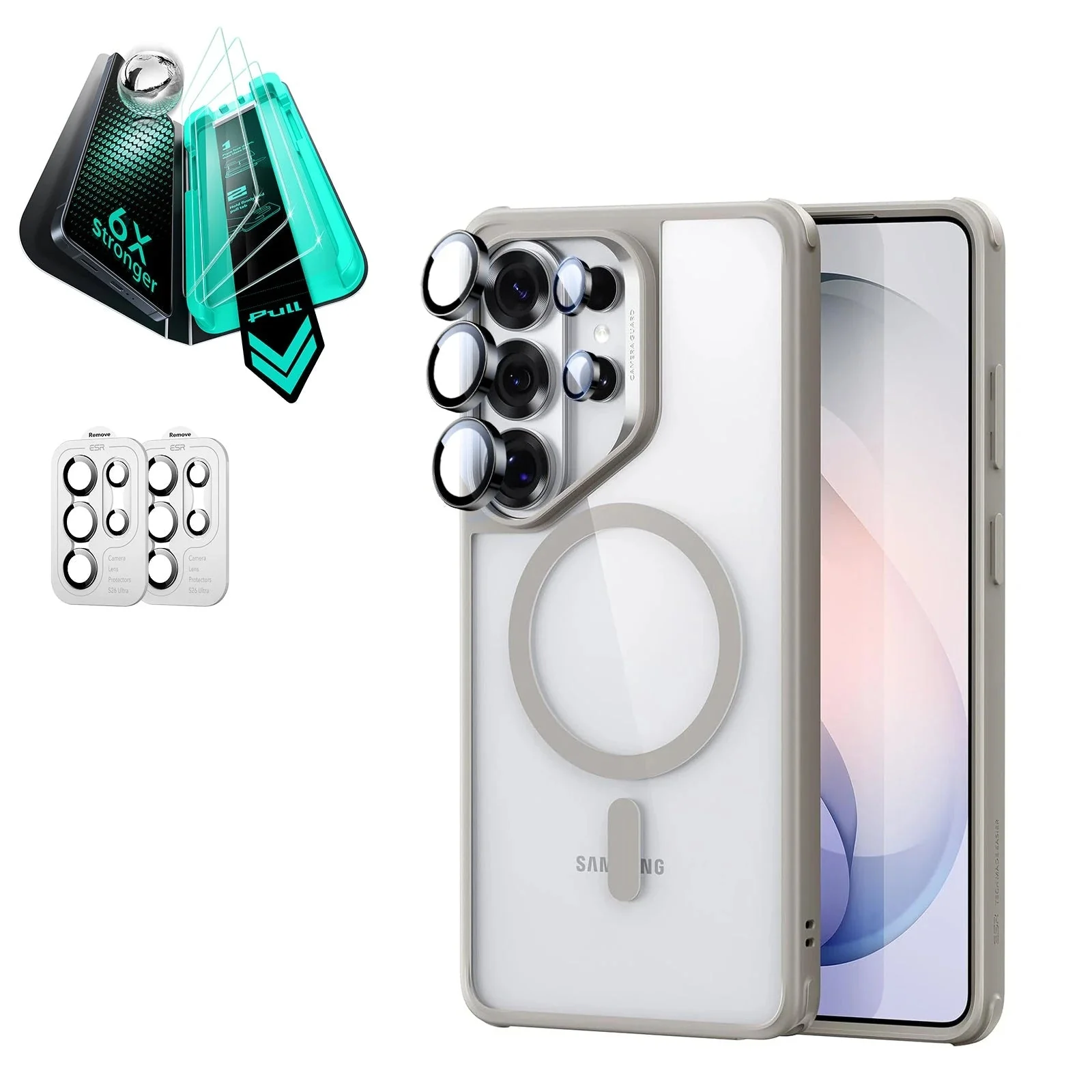 Galaxy S26 Ultra Bundle Classic Hybrid Magnetic Case and Armorite® Screen Protector - Clear Grey