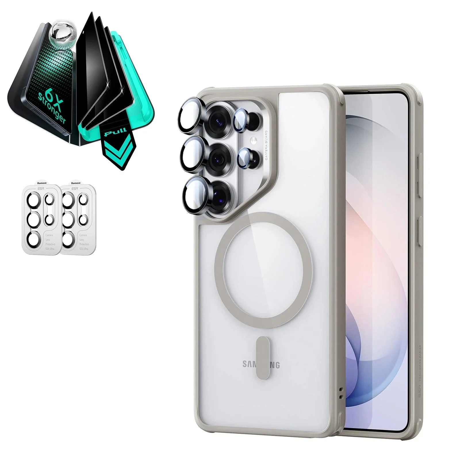 Galaxy S26 Ultra Bundle Classic Hybrid Magnetic Case and Armorite® Privacy Screen Protector - Clear Grey