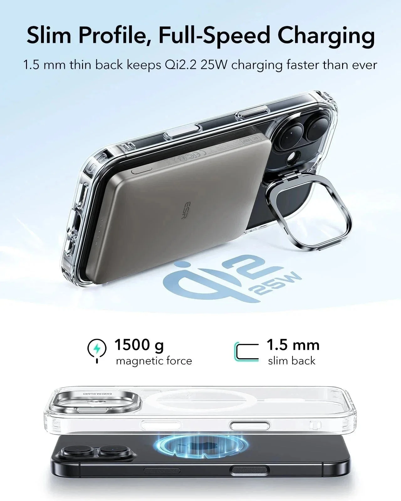 iPhone 17 Bundle Classic Hybrid Magnetic Case (Camera Control, Stash Stand) and Armorite Screen Protector - Clear - Image 6