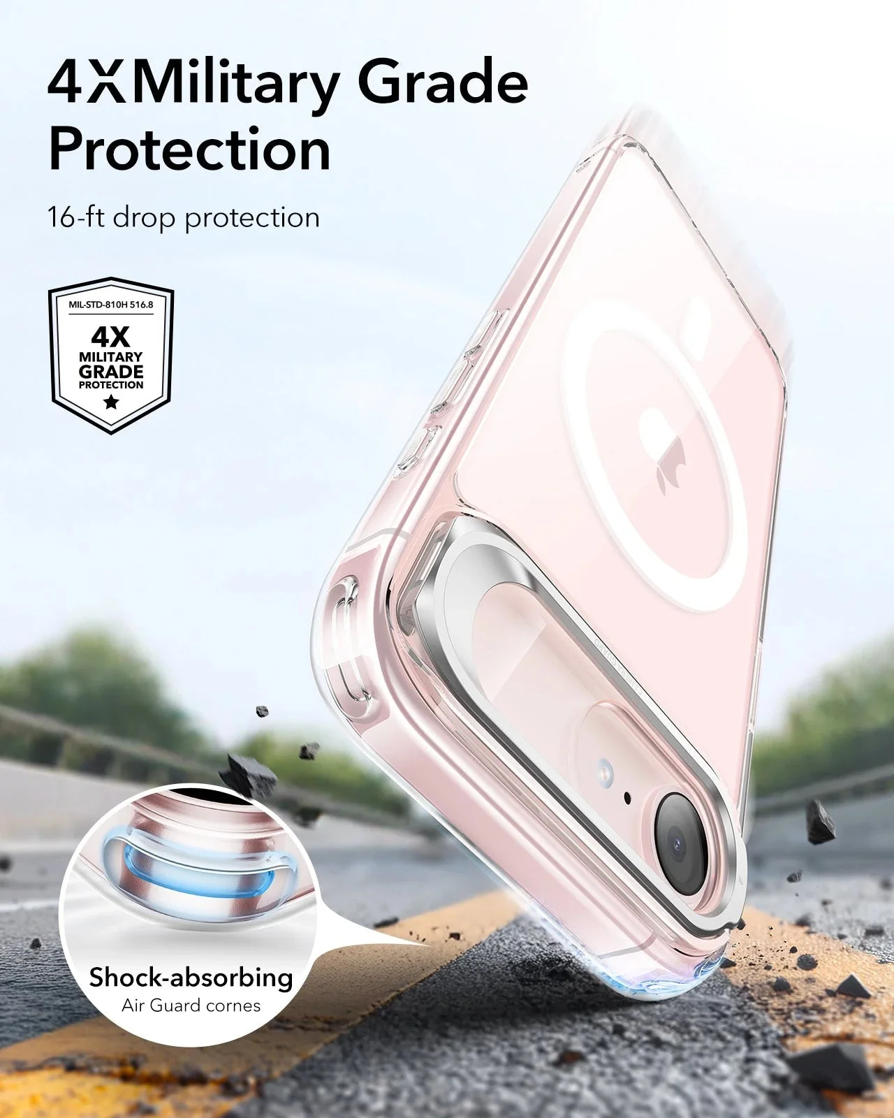 iPhone 17e Bundle Classic Hybrid Magnetic Case (Stash Stand) & Armorite® Privacy Screen Protector - Clear - Image 4