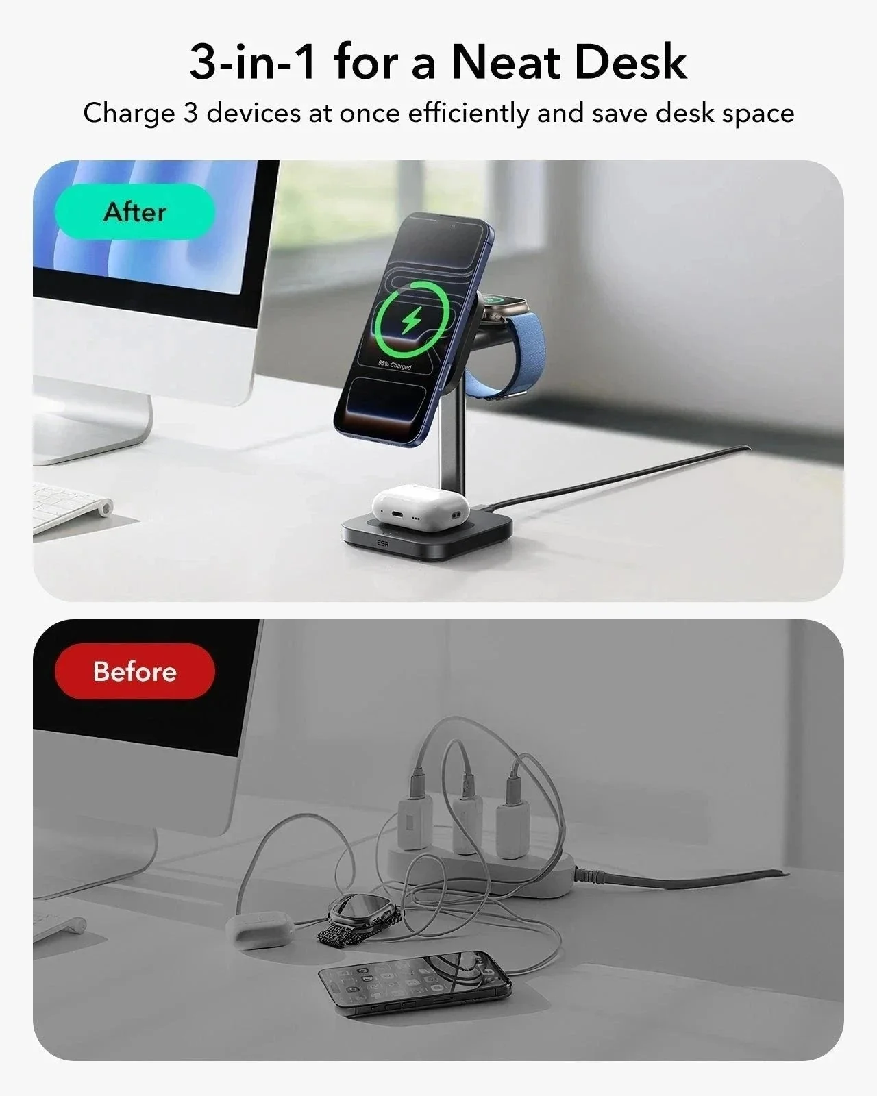 CryoBoost 3-in-1 Magnetic Charging Station (25W, Qi2.2)  - EU Plug–Black - Image 3