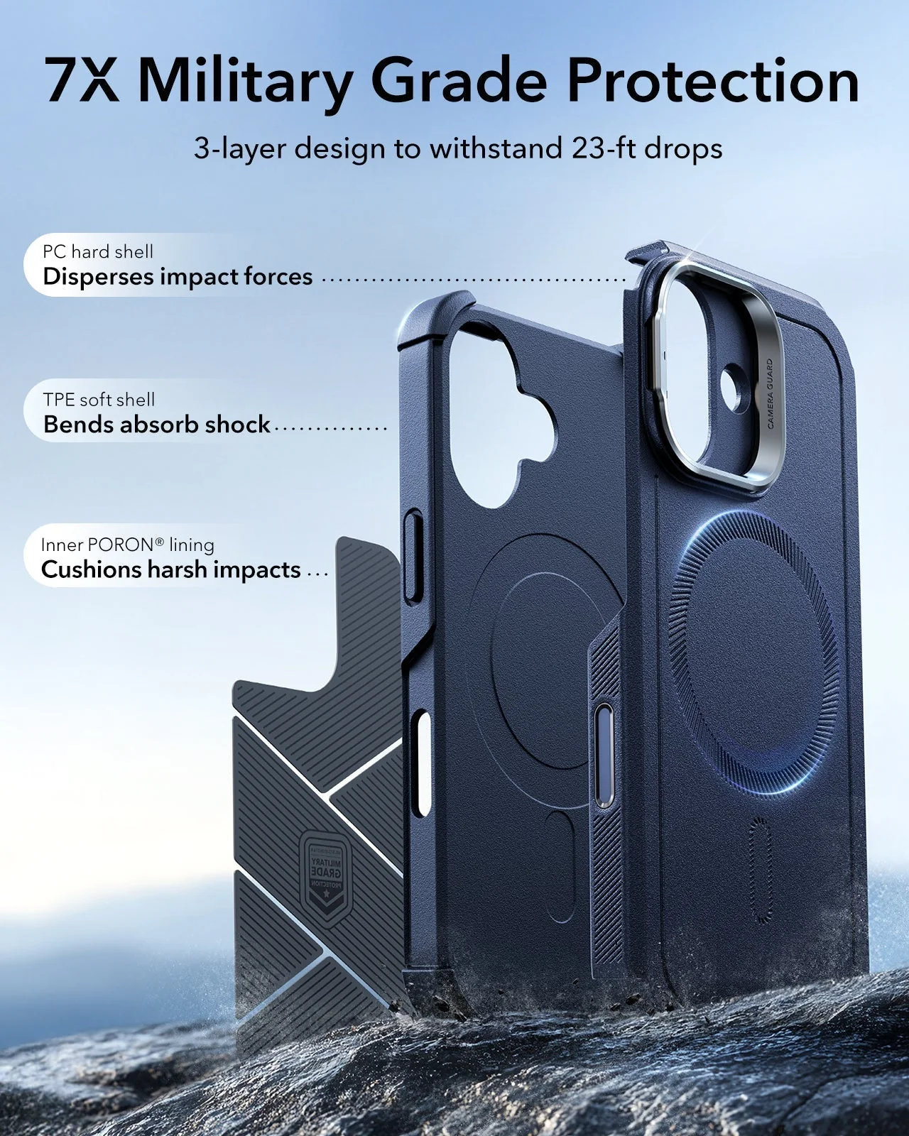 iPhone 17 Bundle Cyber Tough Magnetic Case (Camera Control, Stash Stand) and Armorite Screen Protector - Navy Blue - Image 4