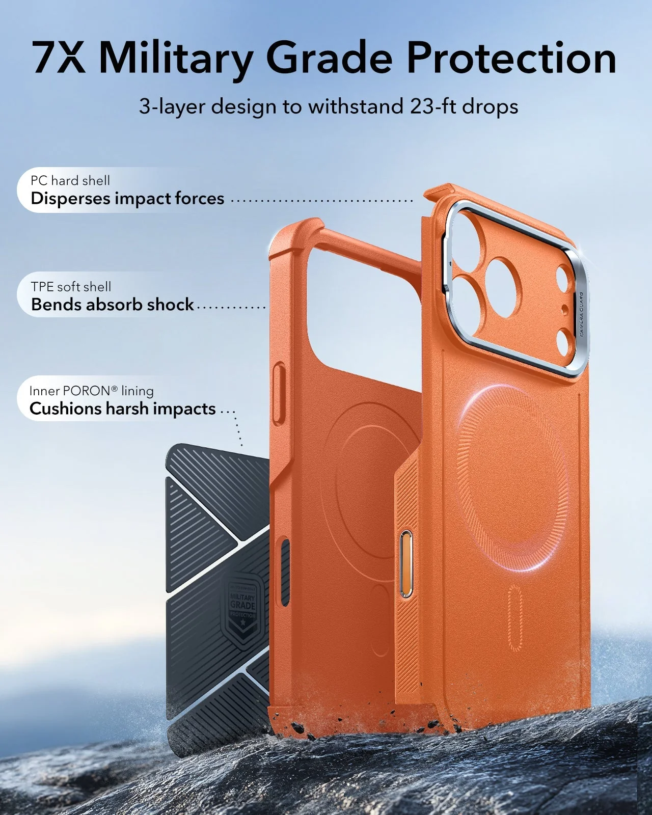 iPhone 17 Pro Bundle Cyber Tough Magnetic Case (Camera Control, Stash Stand) and Armorite Privacy Screen Protector - Orange - Image 4