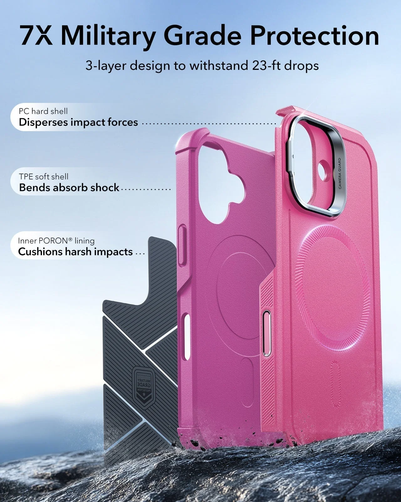 iPhone 17 Bundle Cyber Tough Magnetic Case (Camera Control, Stash Stand) and Armorite Privacy Screen Protector - Rosy Pink - Image 4
