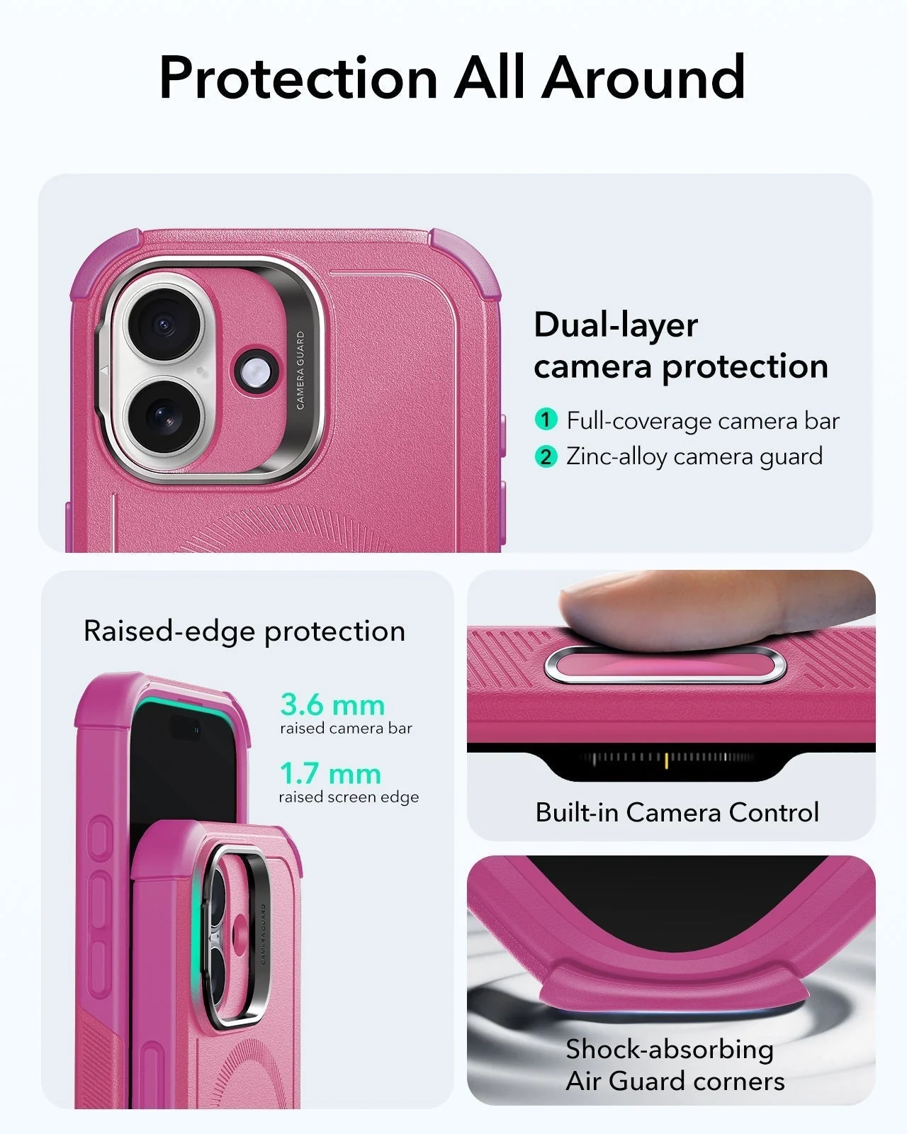 iPhone 17 Bundle Cyber Tough Magnetic Case (Camera Control, Stash Stand) and Armorite Screen Protector - Rosy Pink - Image 3
