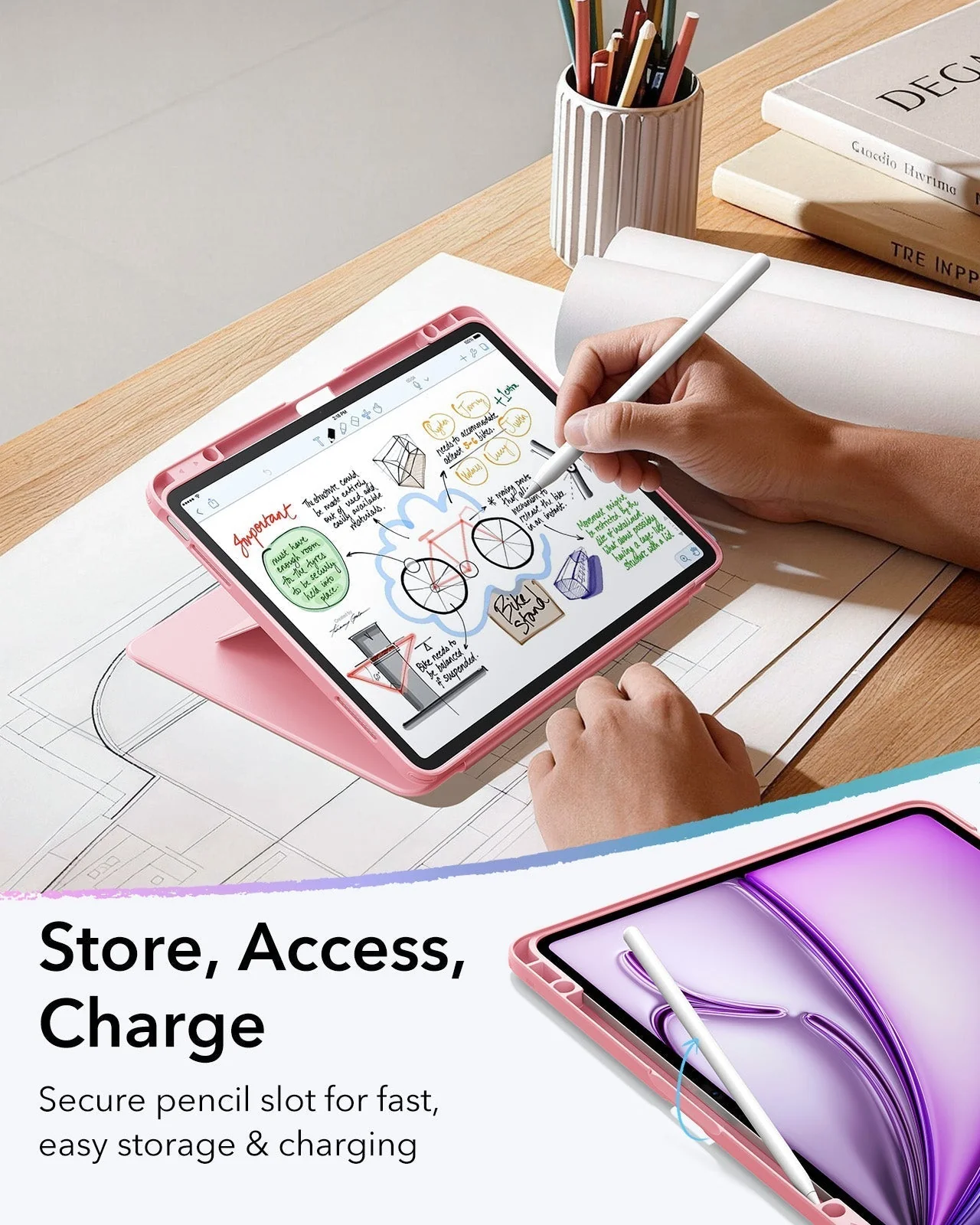 iPad Air 13" (M4) 2026 Flip Magnetic Case with Pencil Holder - Pink - Image 7