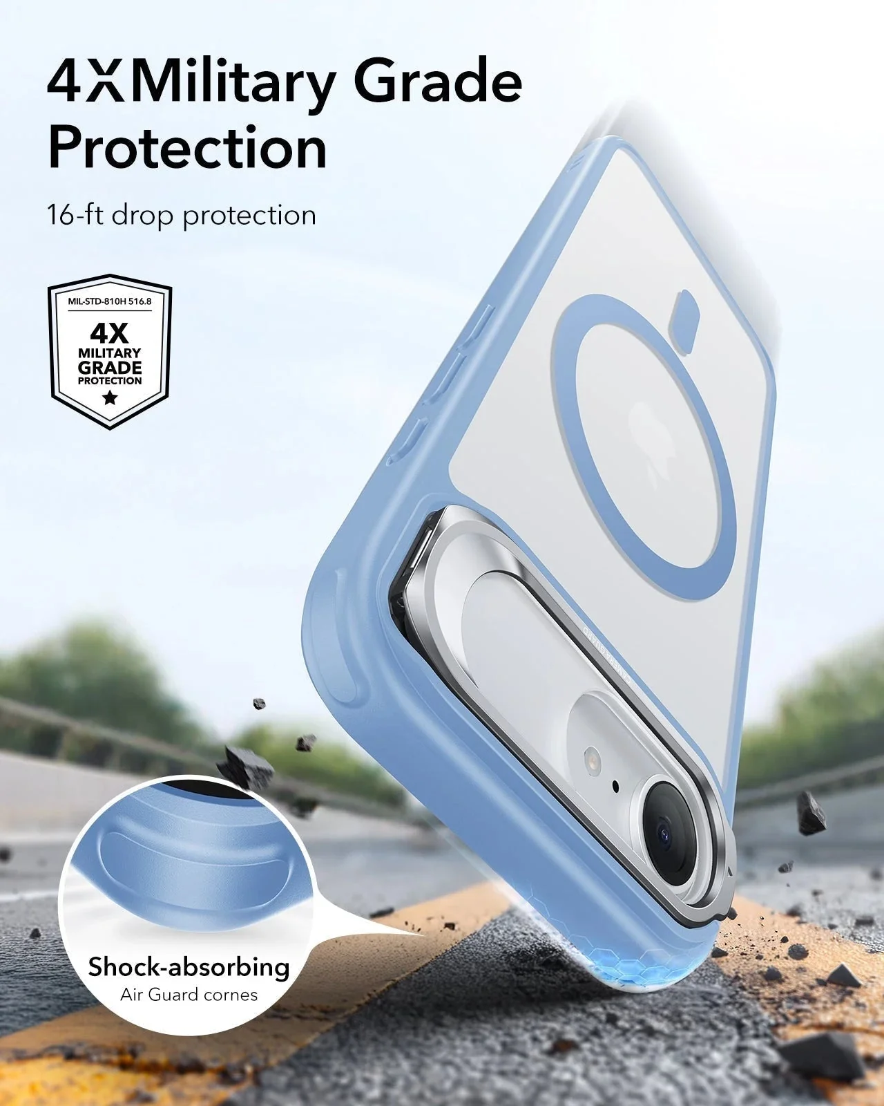 iPhone 17e Classic Hybrid Magnetic Case (Stash Stand) - Frosted Light Blue - Image 4