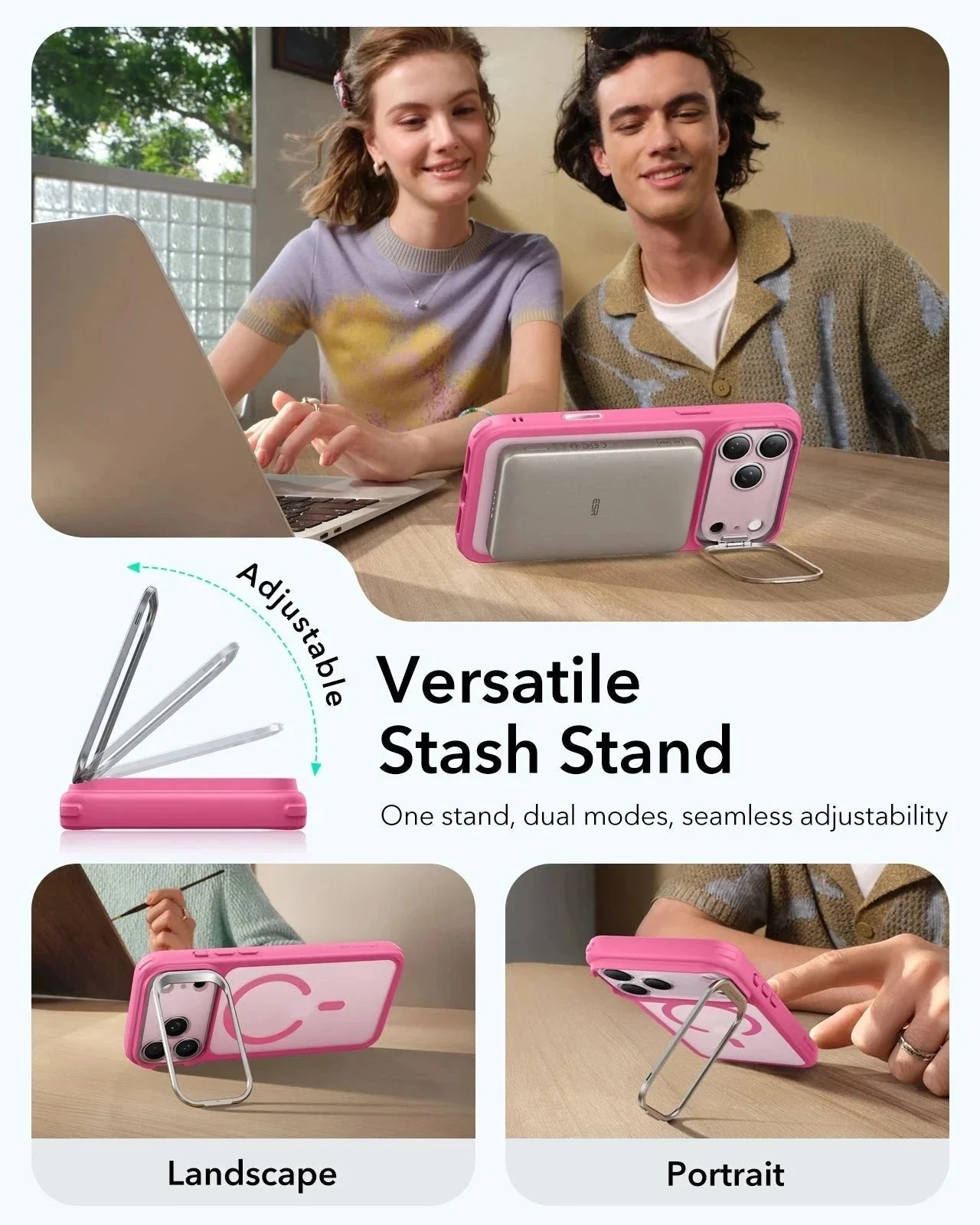iPhone 17 Pro Max Classic Hybrid Magnetic Case (Camera Control, Stash Stand) - Frosted Pink - Image 5