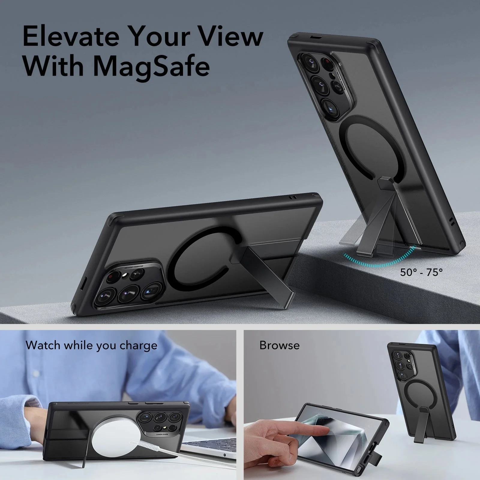 Galaxy S24 Ultra Boost Flickstand Case (HaloLock) - Frosted Black - Image 2