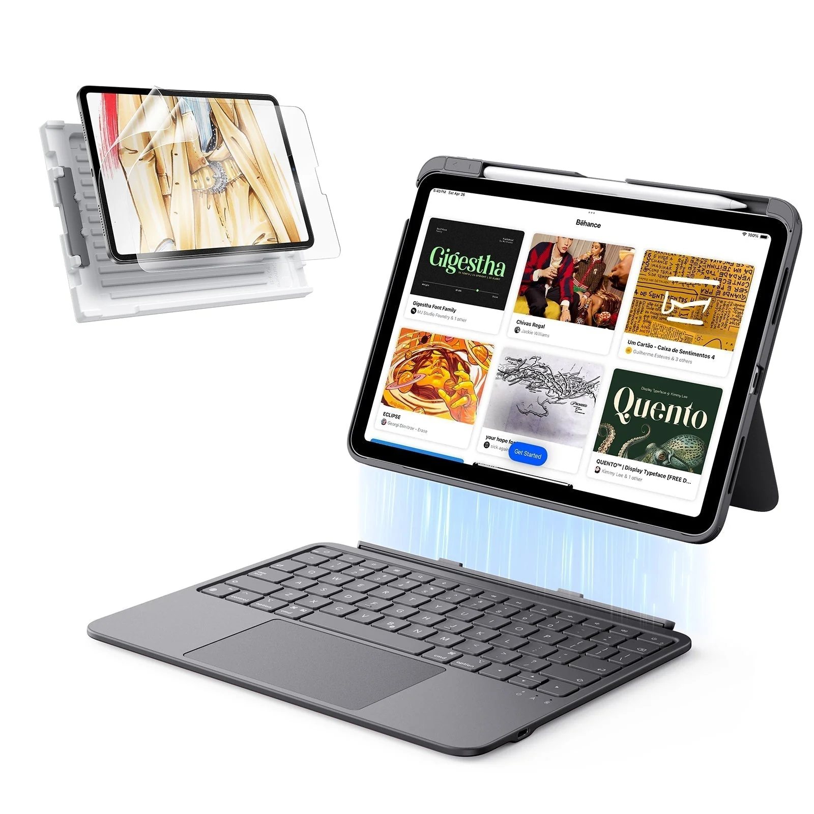 iPad 11" (A16) 2025 Flex Keyboard Case (Detachable) Paper-Feel Bundle - US Layout-Dark Gray