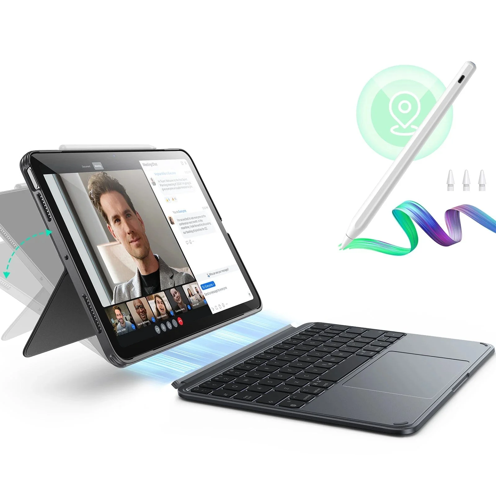 iPad Air 11” (M4) 2026 Shift Keyboard Case (Detachable) with Geo Digital Pencil Bundle -US Layout-Dark Gray